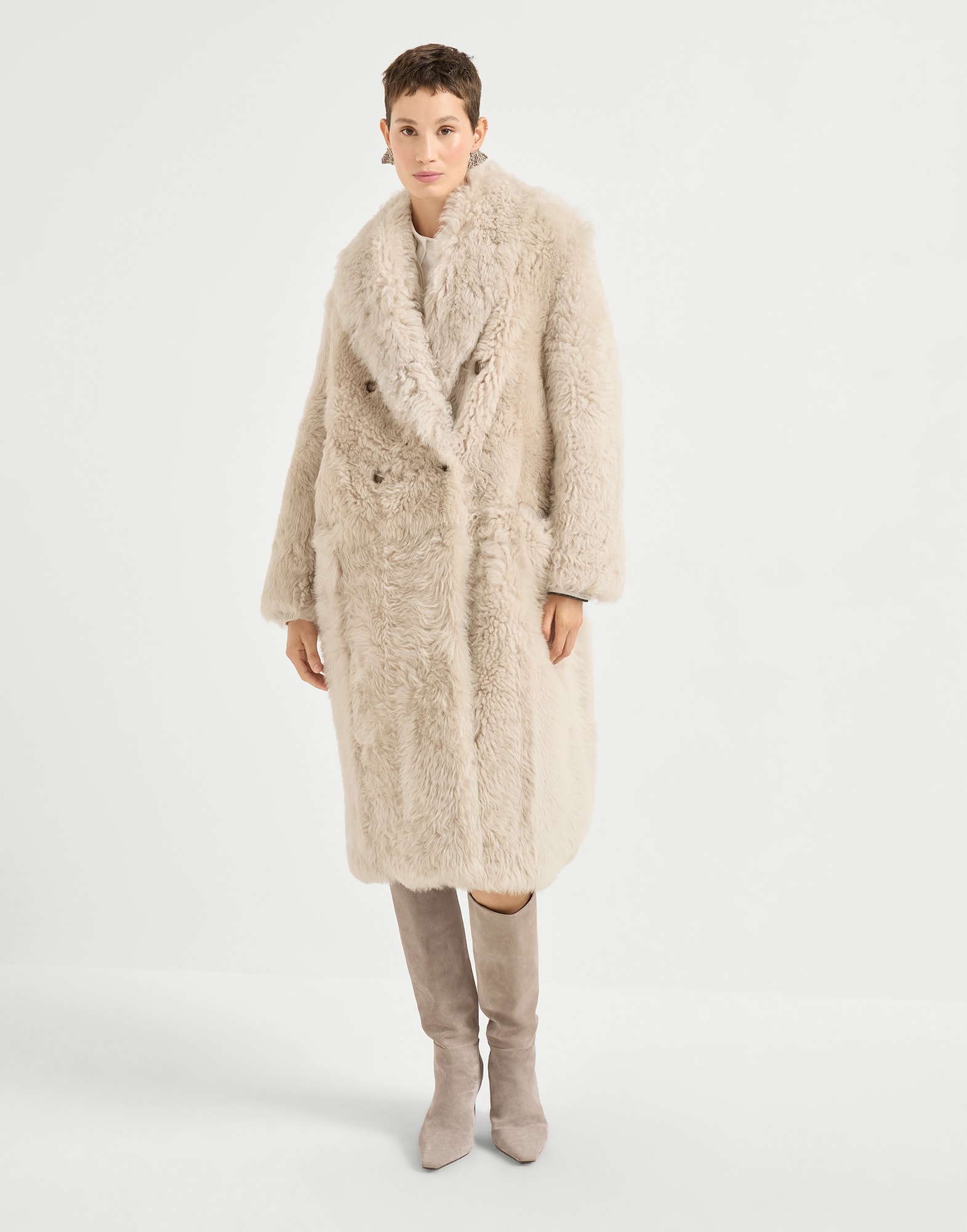 Manteau en peau de mouton Soft Beige Femme - Brunello Cucinelli