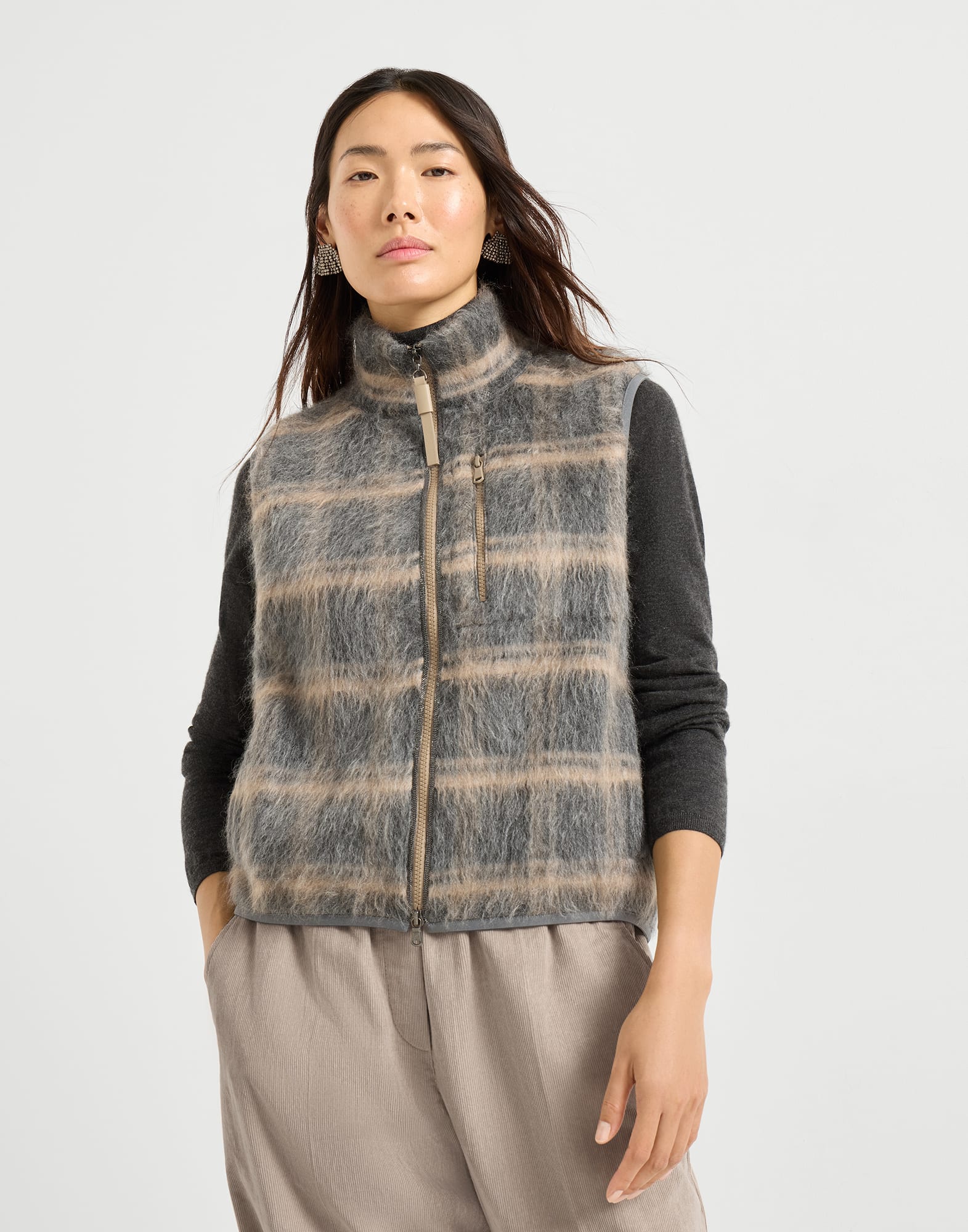 Cardigan con Zip - Vista frontale - Visualizza a schermo intero