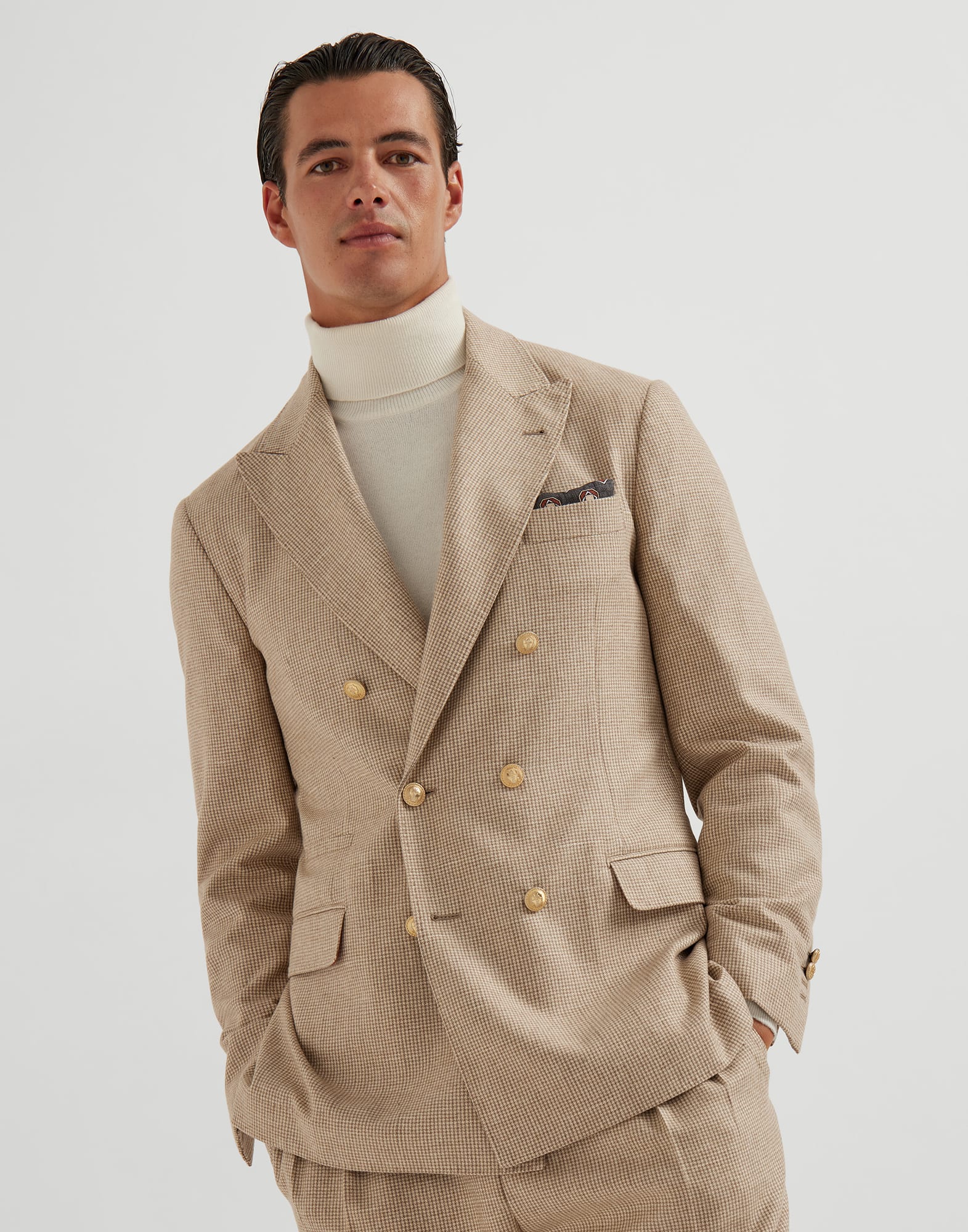 Giacca decostruita pied-de-poule Beige Uomo - Brunello Cucinelli