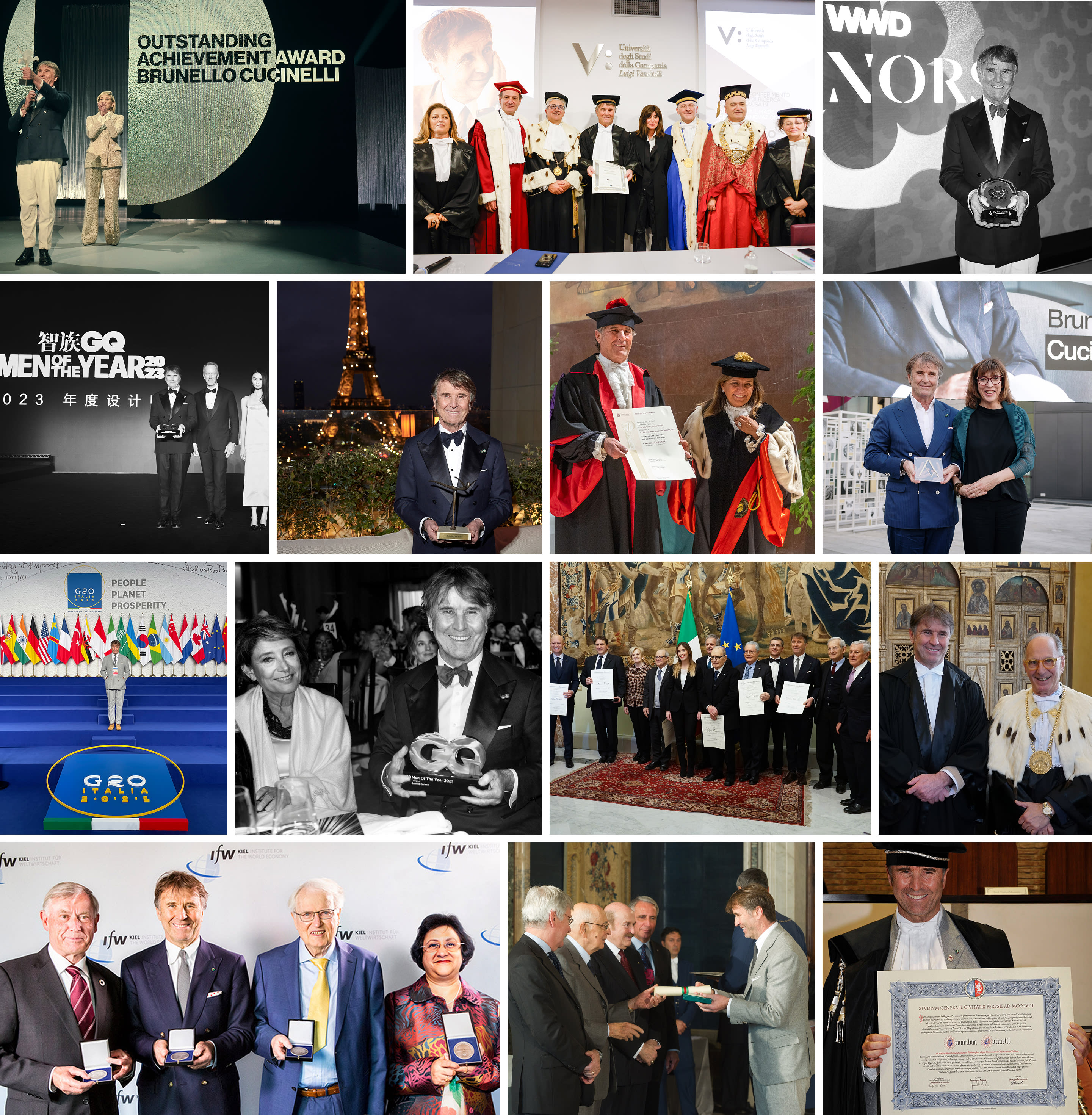 Brunello Cucinelli with the awards and recognitions received over the years