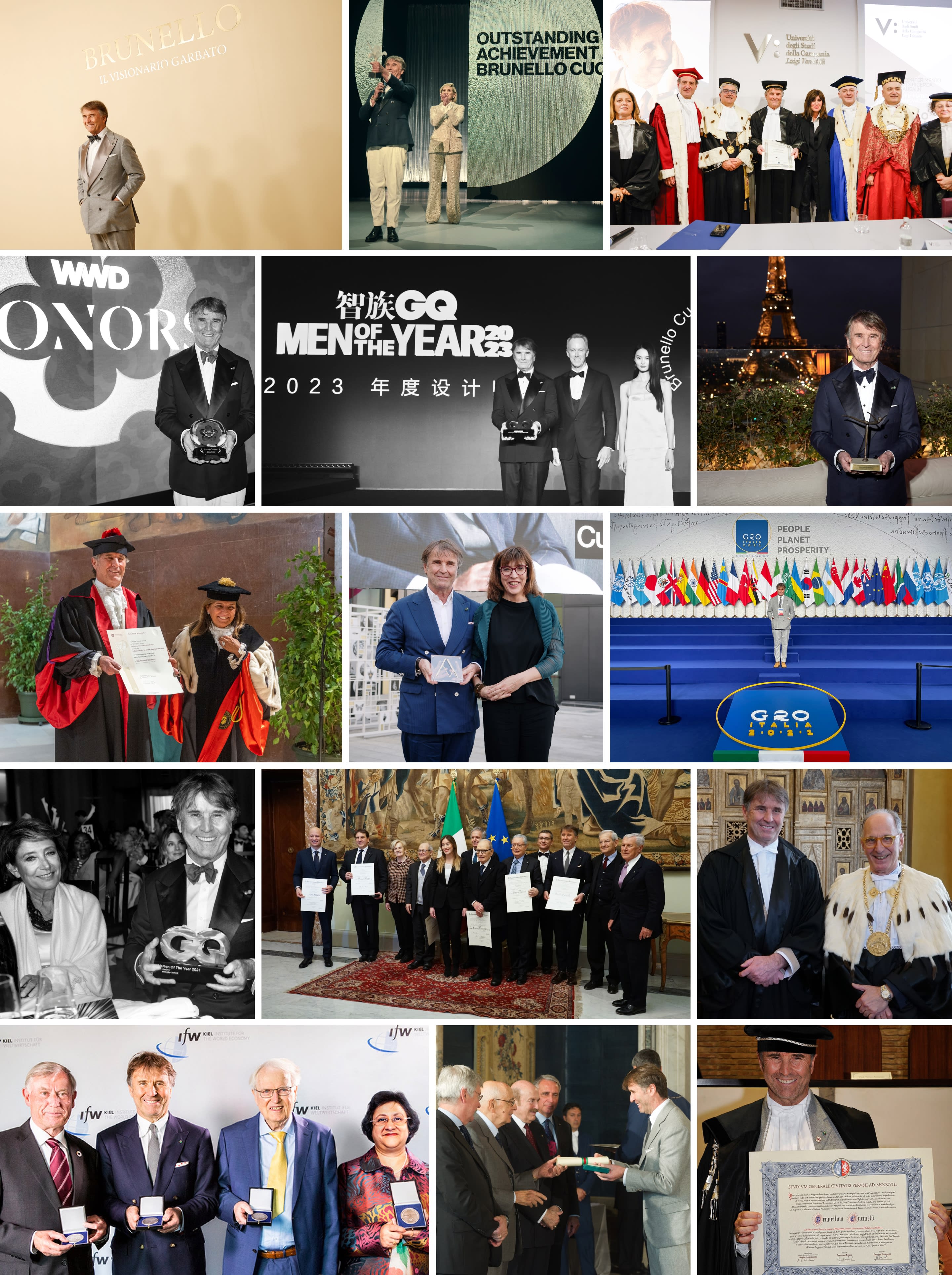 Brunello Cucinelli with the awards and recognitions received over the years