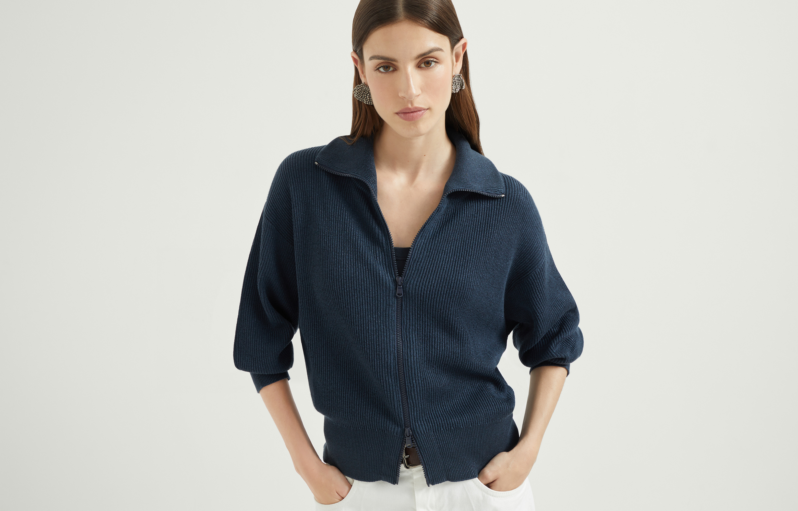 Zip-front Cardigan - Horizontal view - View Full Screen