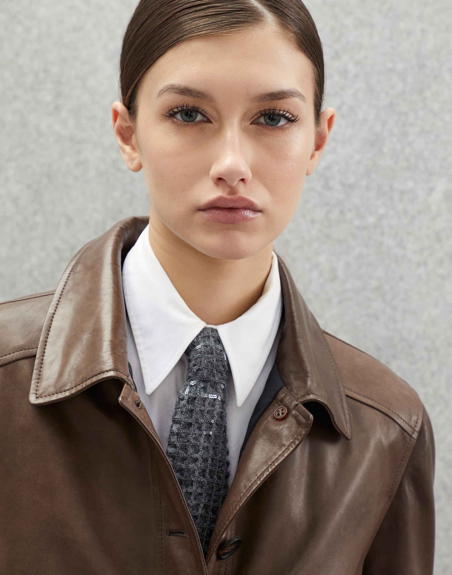 Corbata con bordado Gris Oscuro Mujer - Brunello Cucinelli