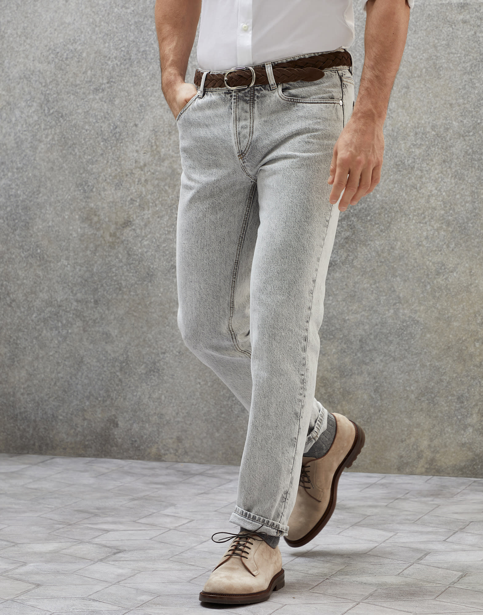 五口袋传统款式长裤 灰色 男款 - Brunello Cucinelli