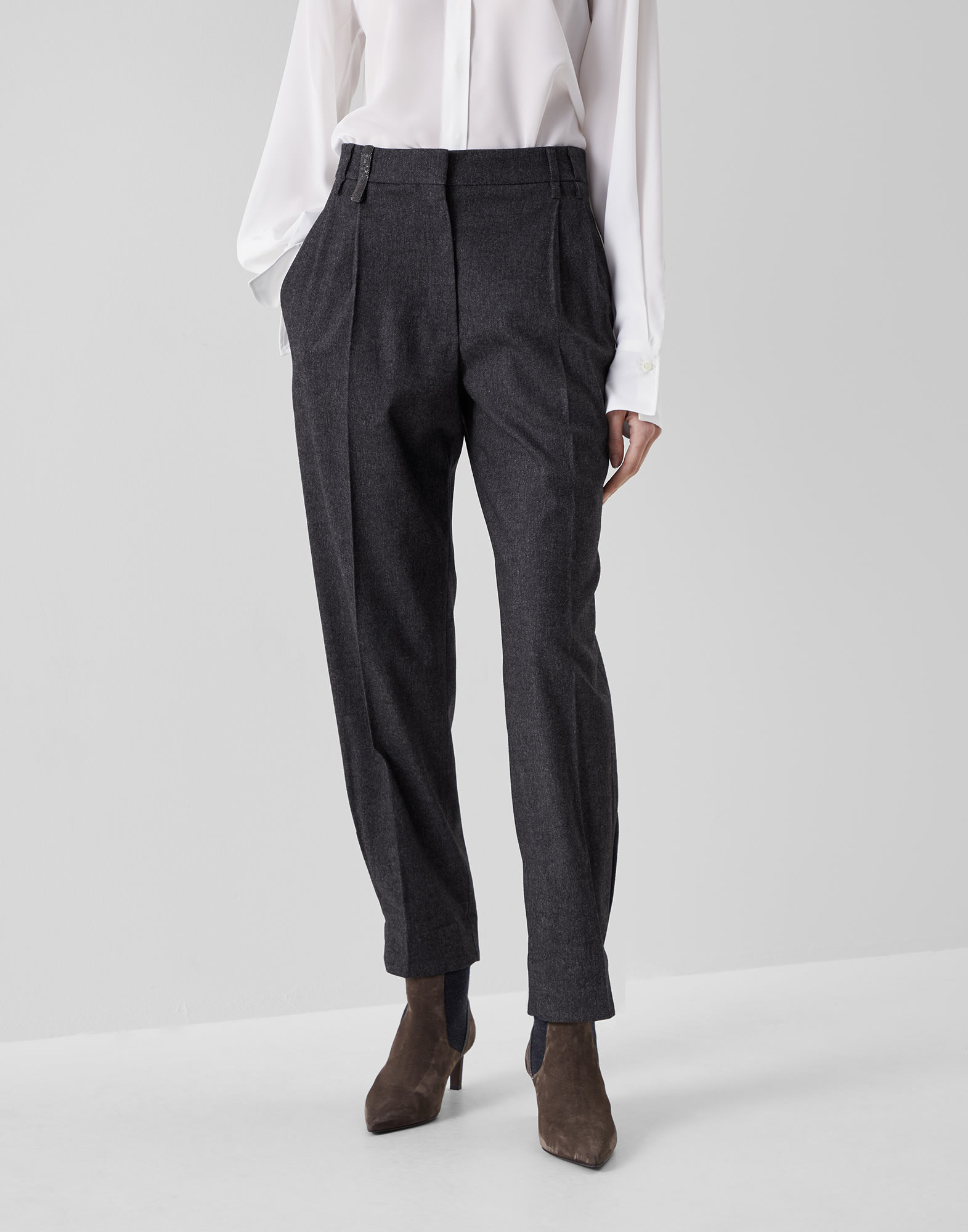 Soft Wool Flannel Pleated Tapered Pant | EILEEN FISHER