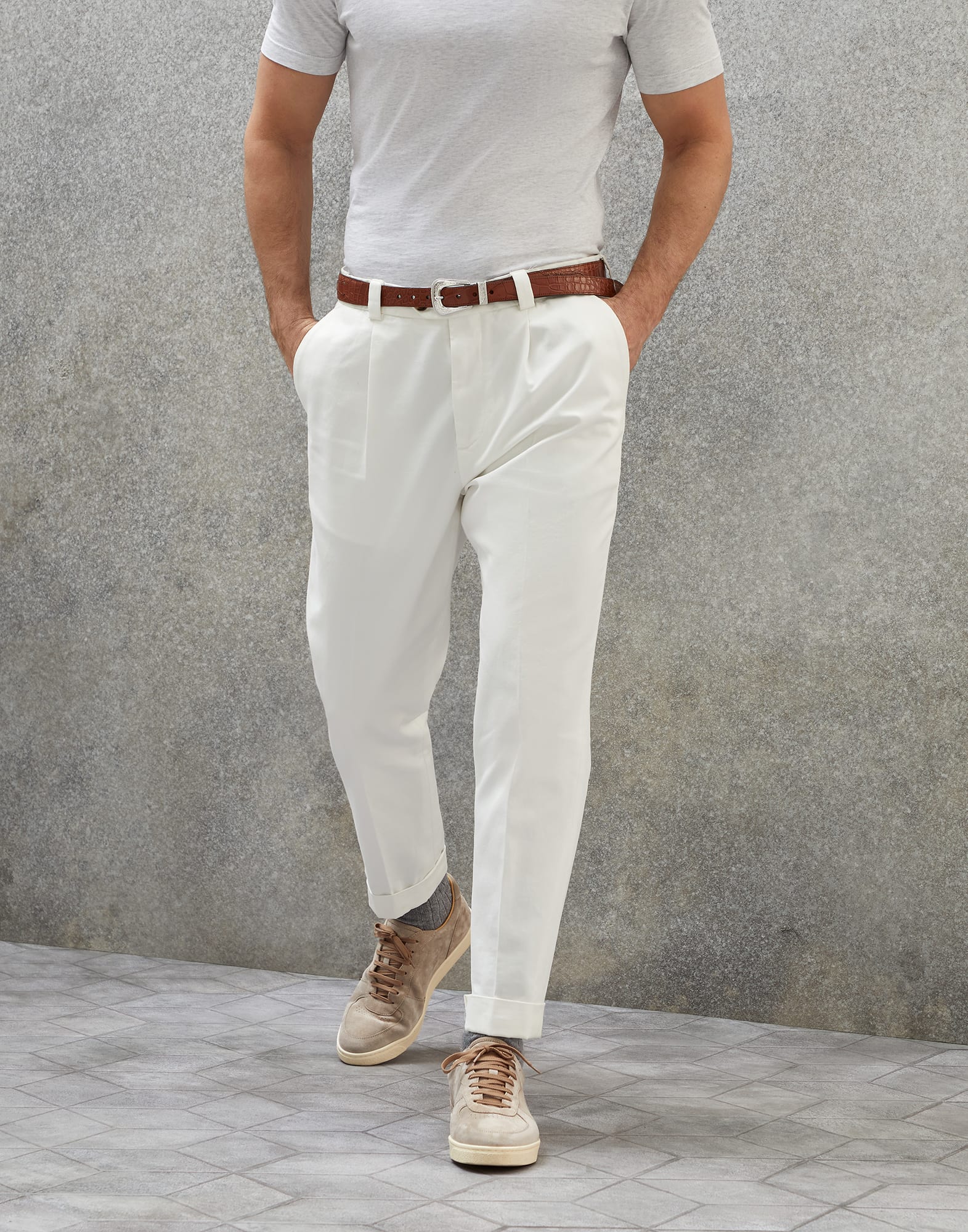 Orange Button Shirt White Belt White Pants White Shoes - Men's Fashion For  Less