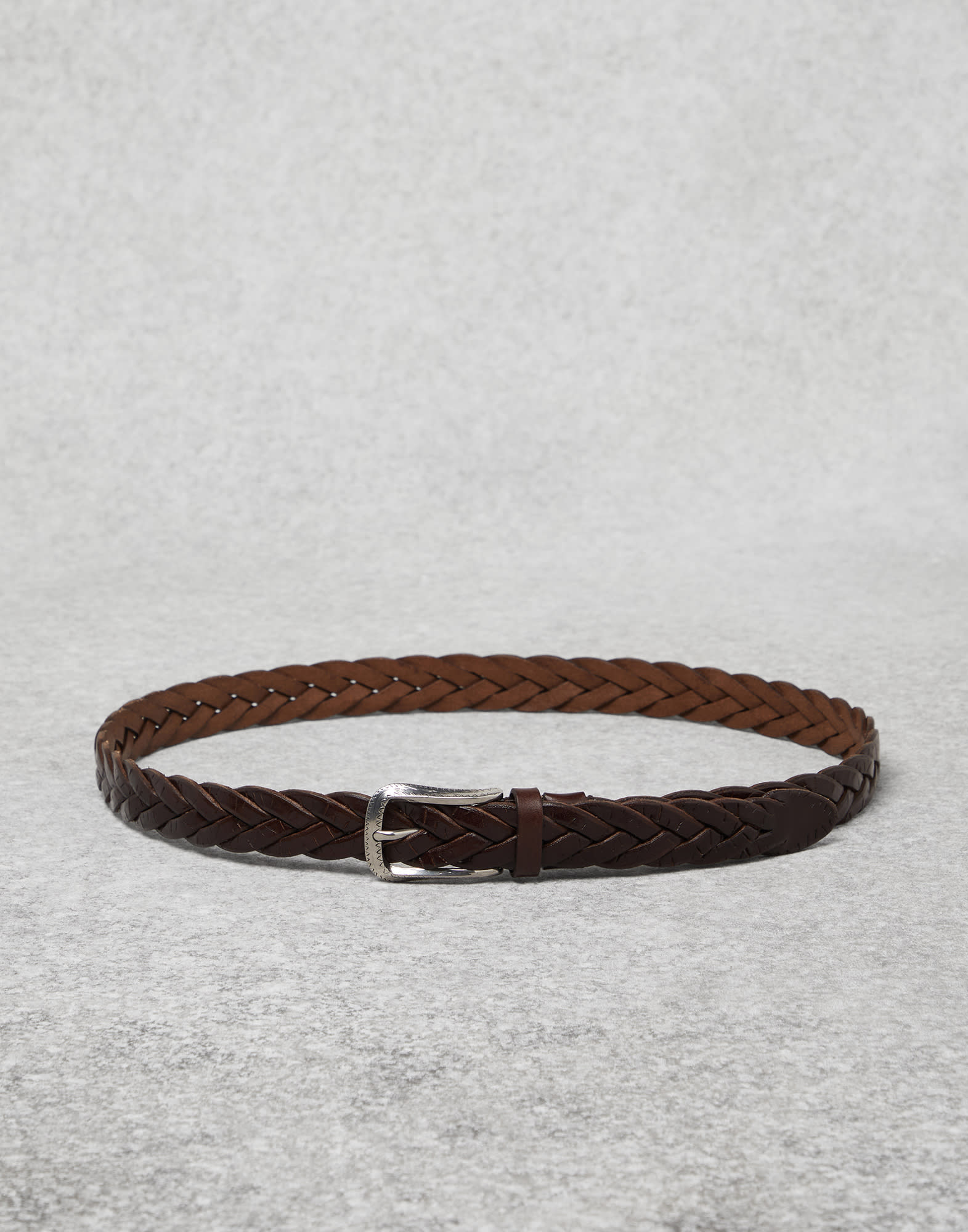 Brunello Cucinelli Braided Leather Belt in Dark Brown