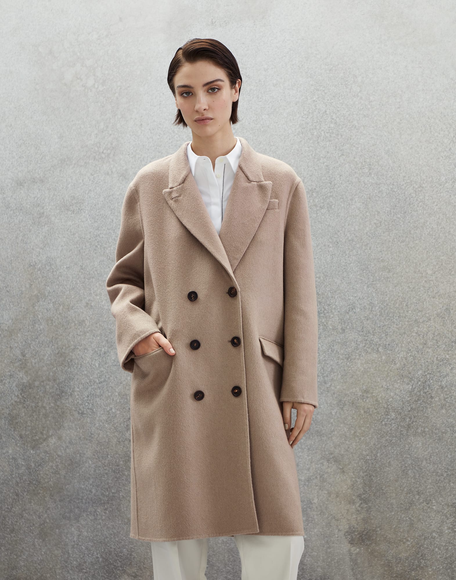 Handcrafted coat Hazelnut Woman - Brunello Cucinelli