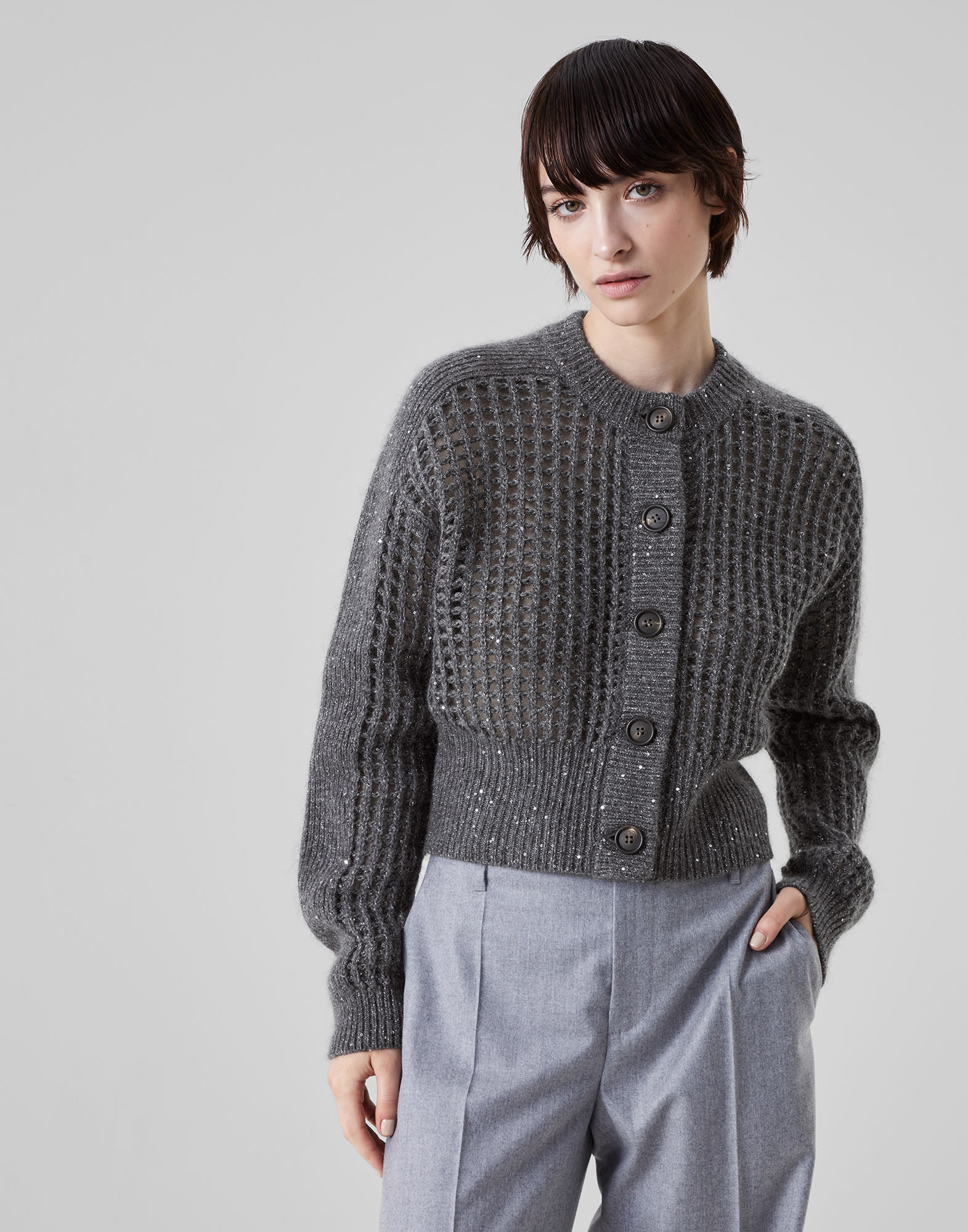 Cardigan in lana, cashmere e mohair