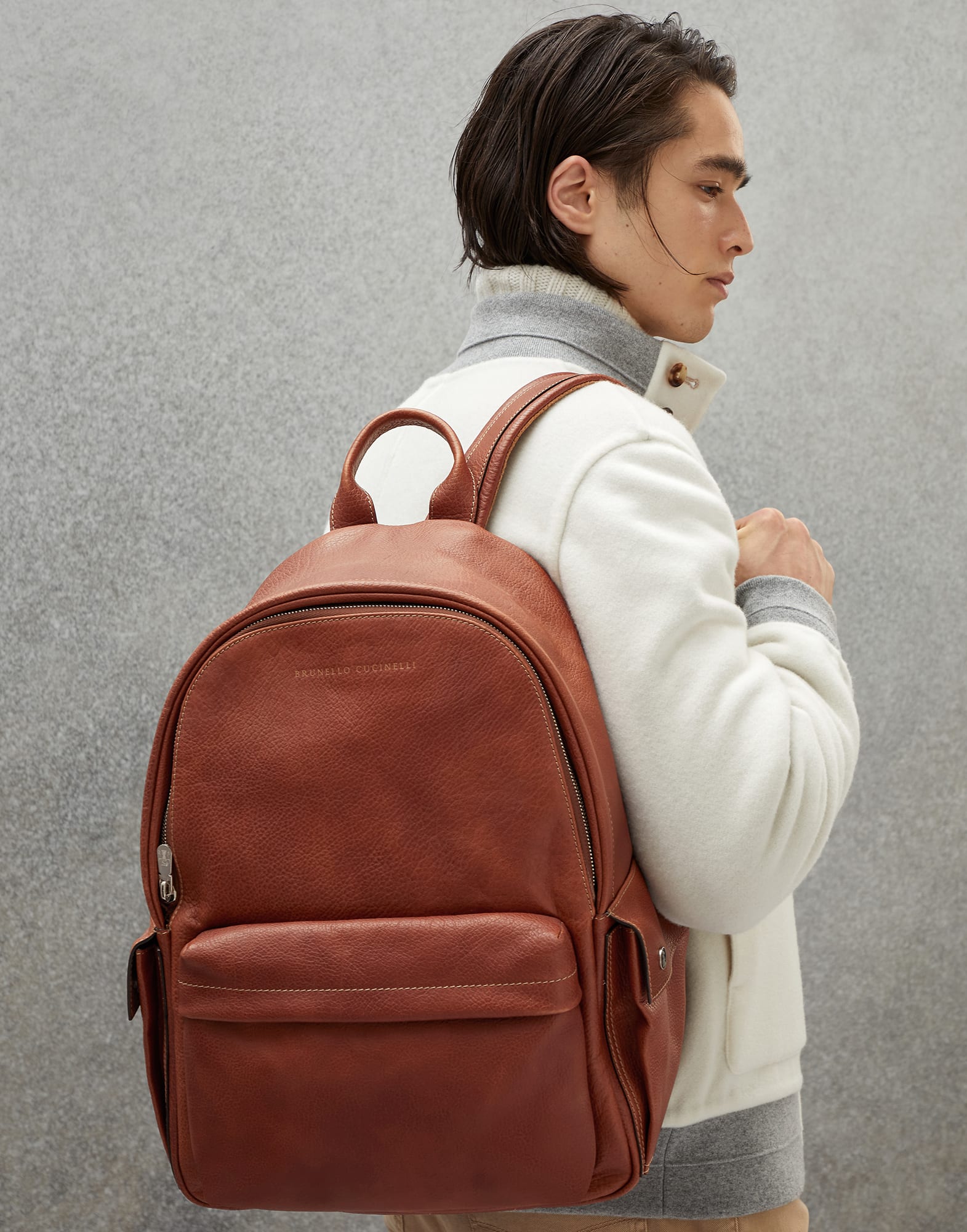 BRUNELLO CUCINELLI, Zipped Leather Backpack, Men