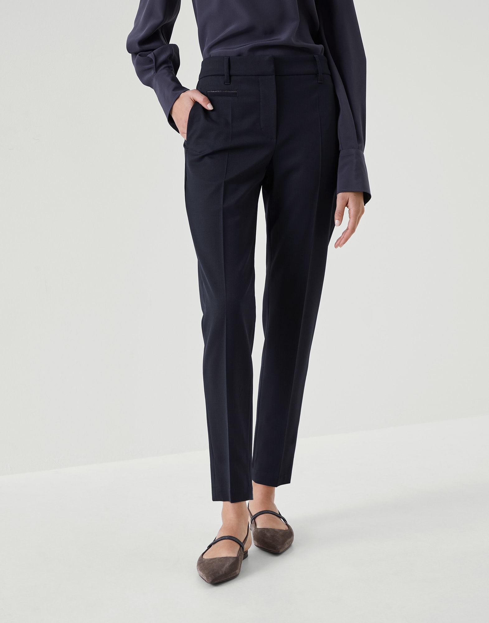 Womens navy deals cigarette trousers