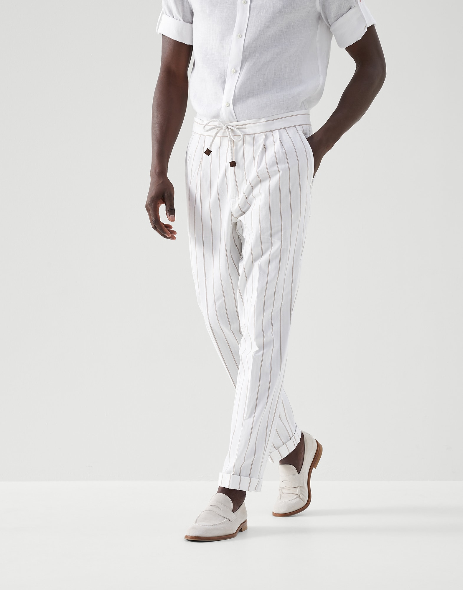 Trousers with double pleats and drawstring White Man - Brunello Cucinelli