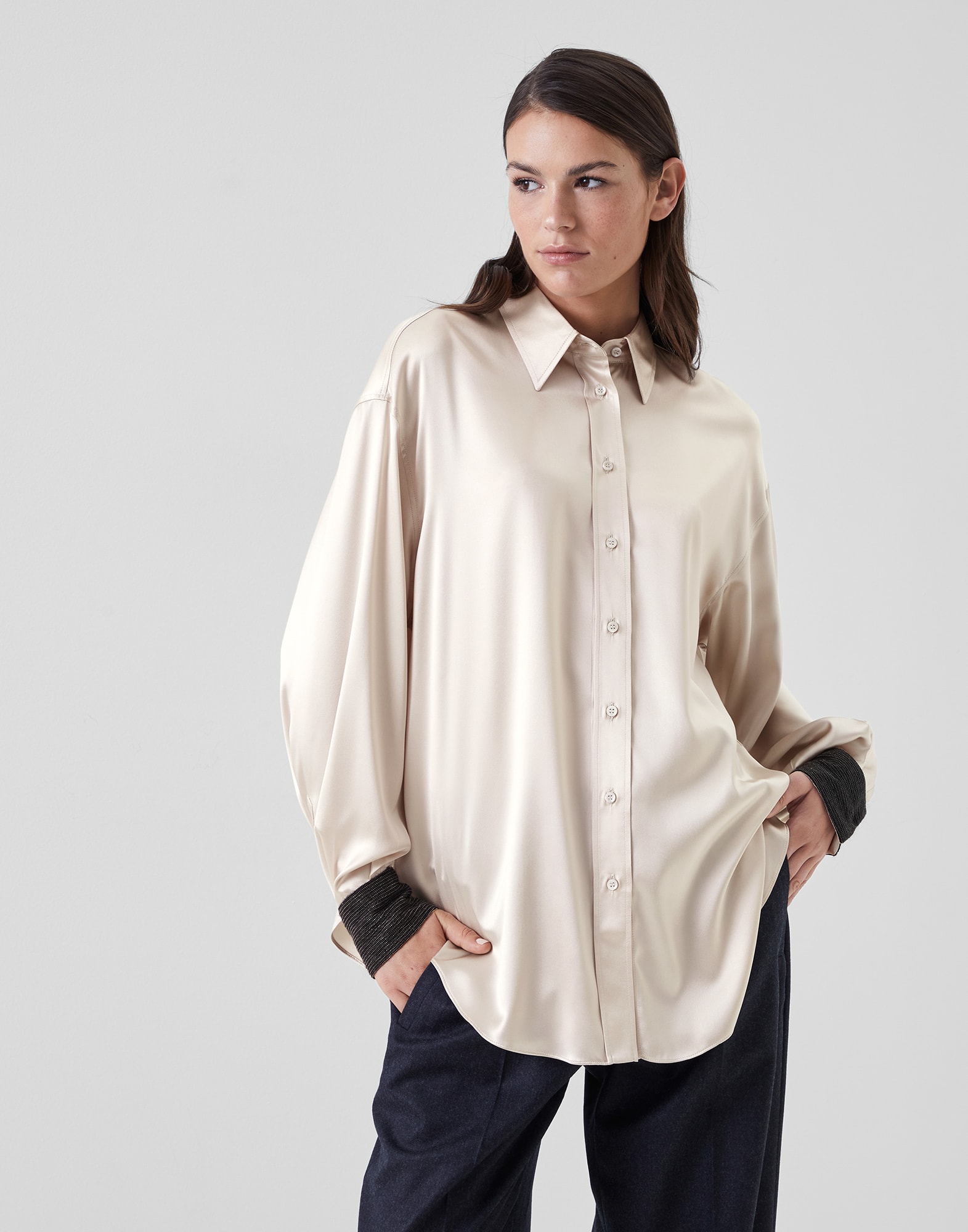 Satin shirt Cool Beige Woman - Brunello Cucinelli