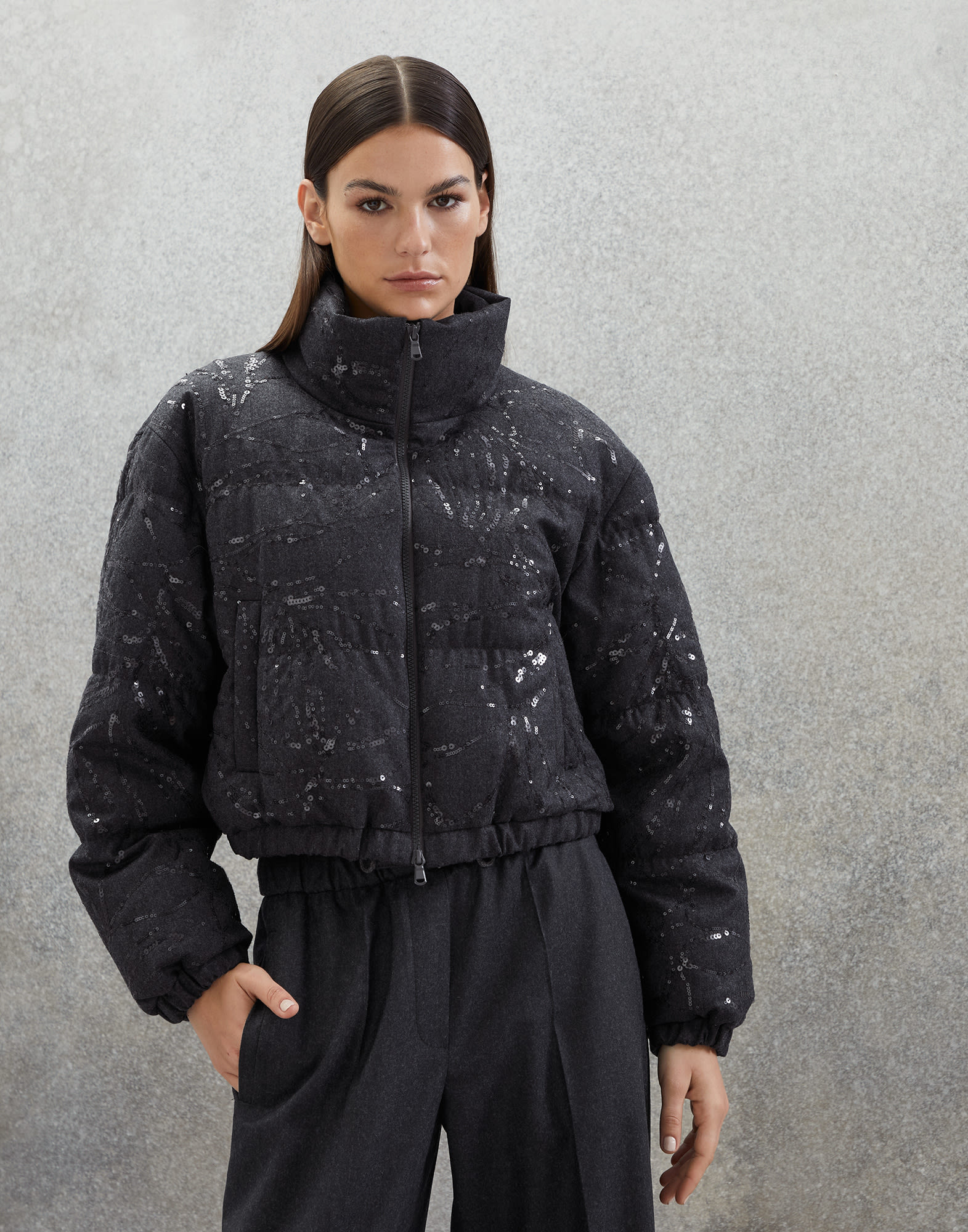 Dazzling embroidery down jacket