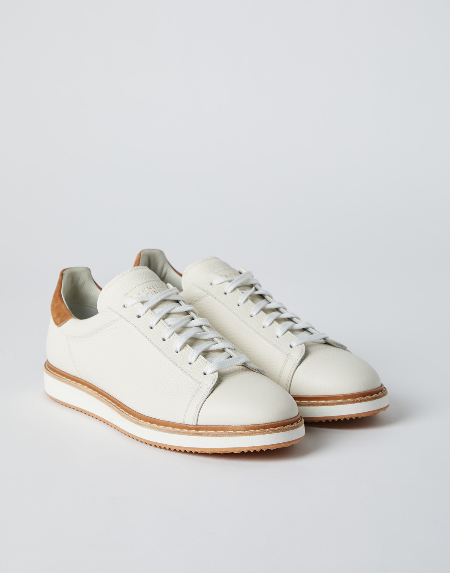 Brunello Cucinelli 'Grained Leather' Gum Sole Sneakers White 45 Mens