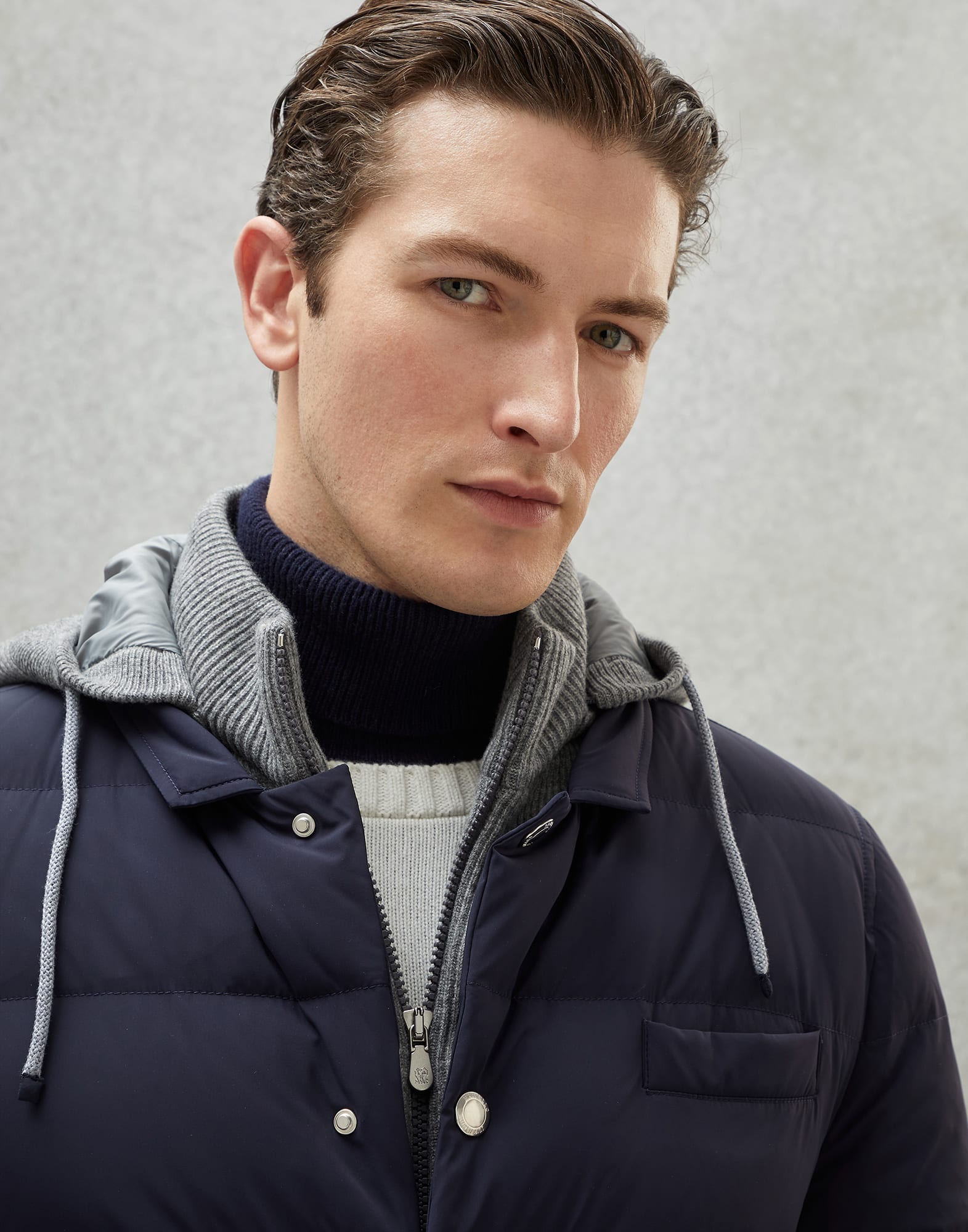 Down jacket with detachable hood (232MM4037336G) for Man | Brunello ...