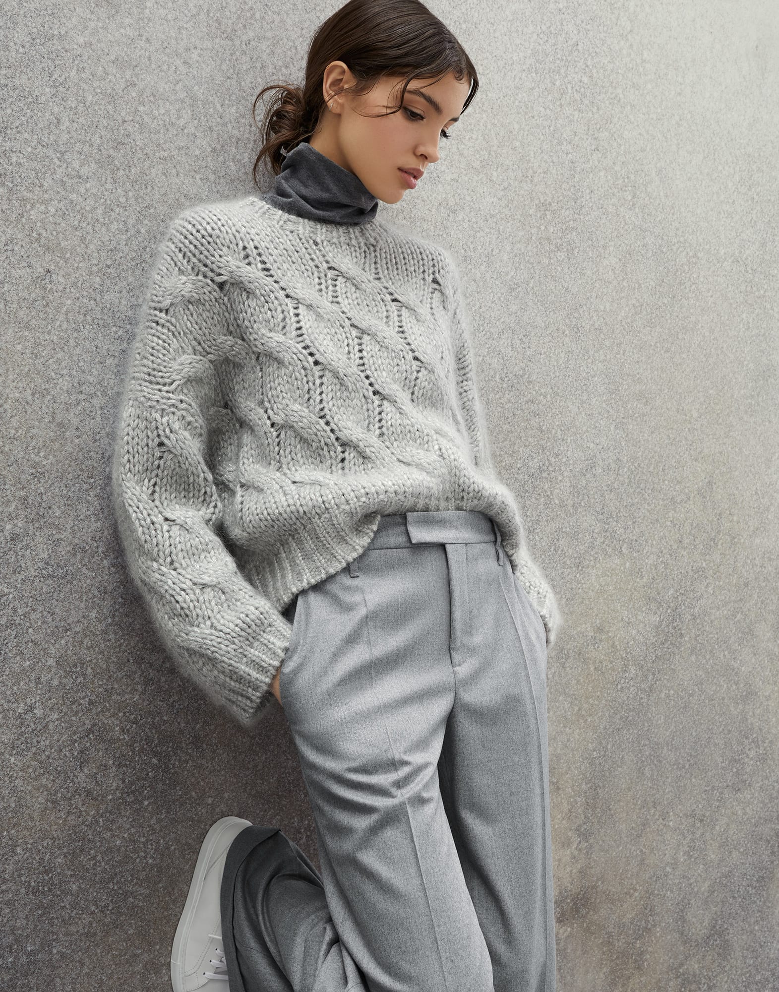 Mohair and wool sweater Light Grey Woman - Brunello Cucinelli