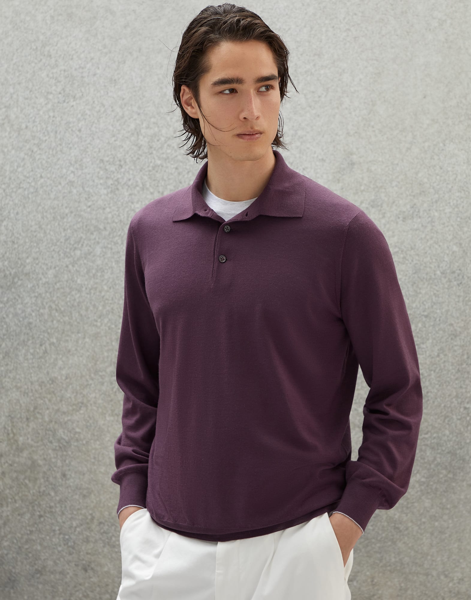 马球衫风格针织衫 紫萝兰 男款 - Brunello Cucinelli
