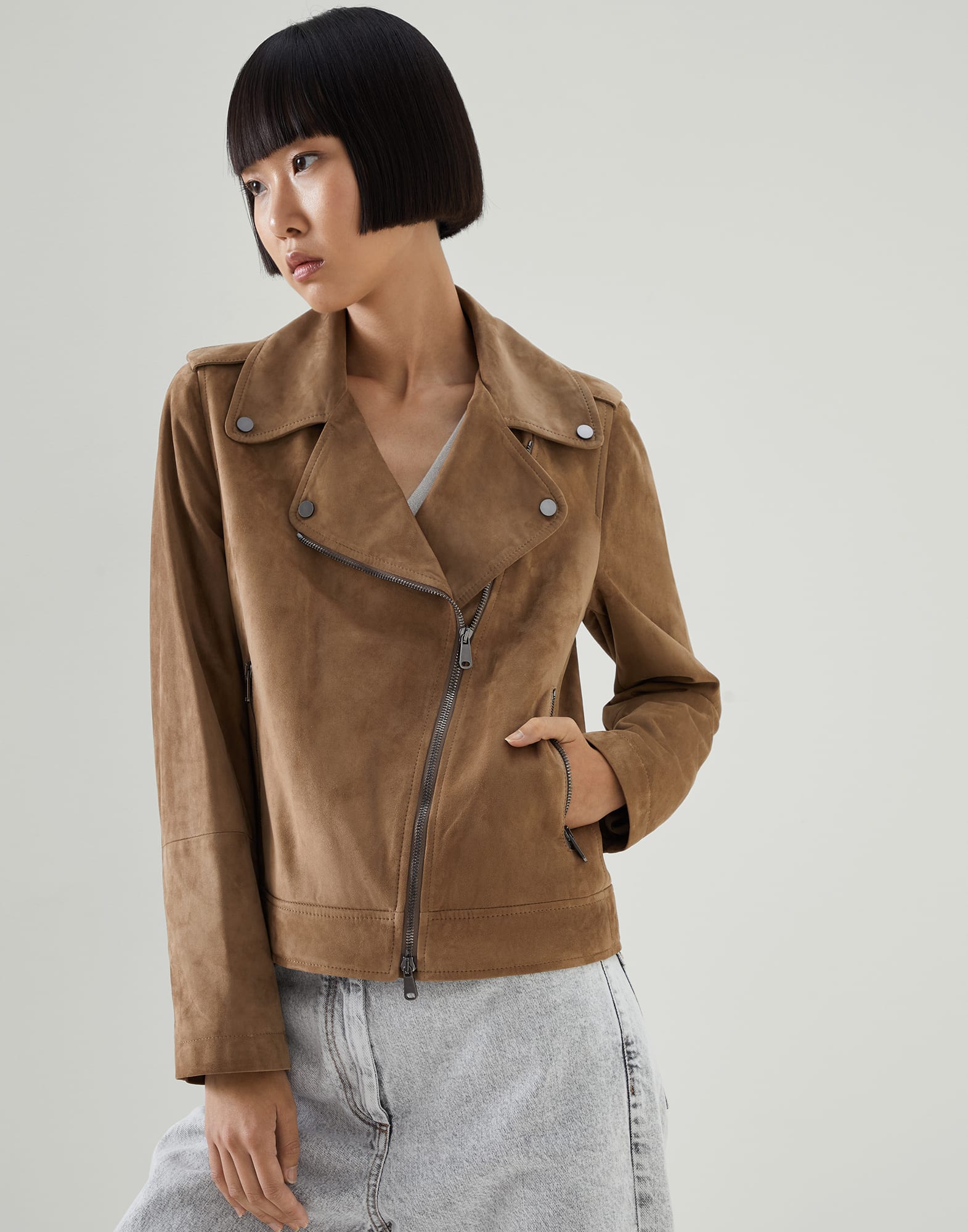 Suede biker jacket Brown Woman -
                        Brunello Cucinelli
                    
