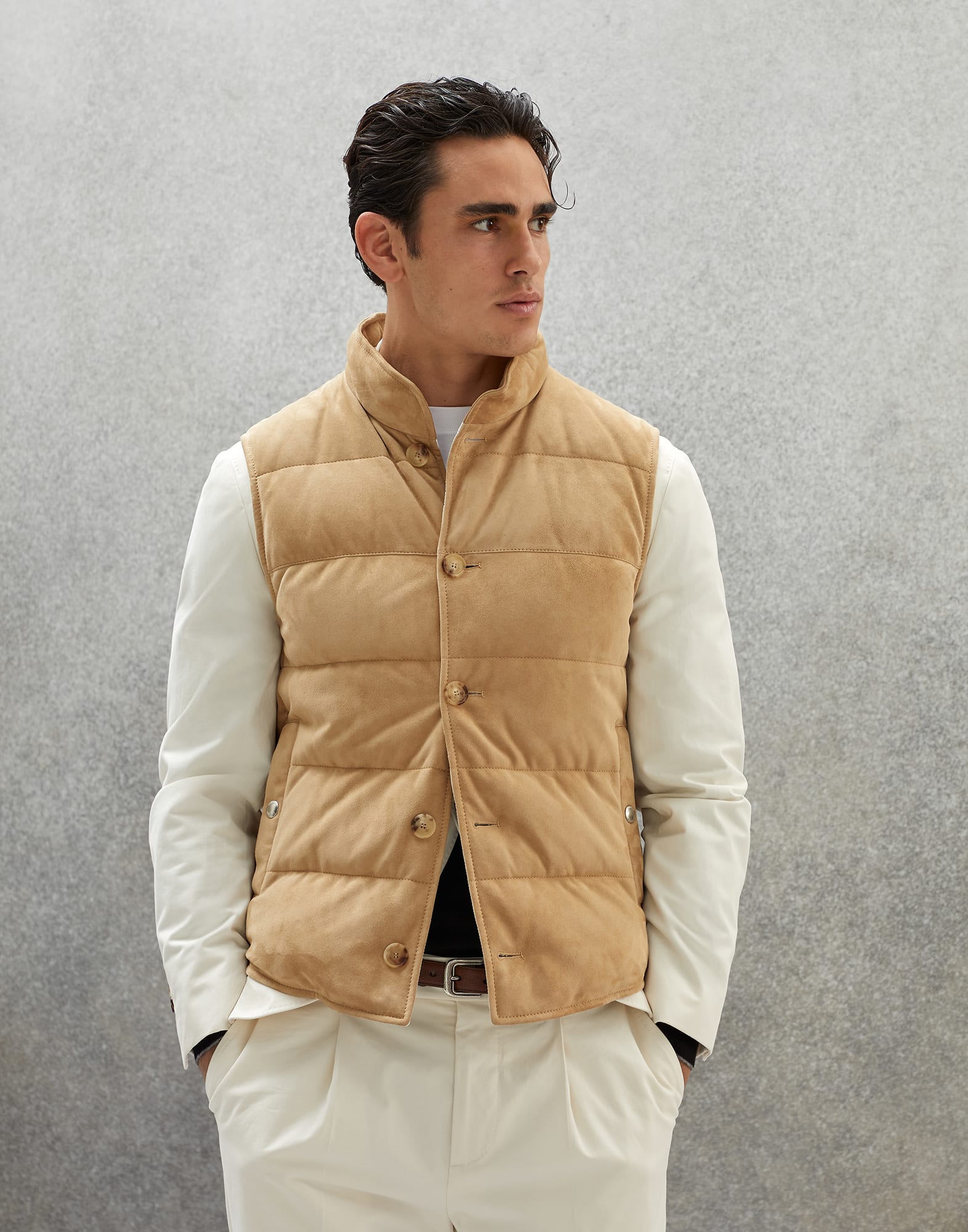 Mens Suede Leather Puffer Vest