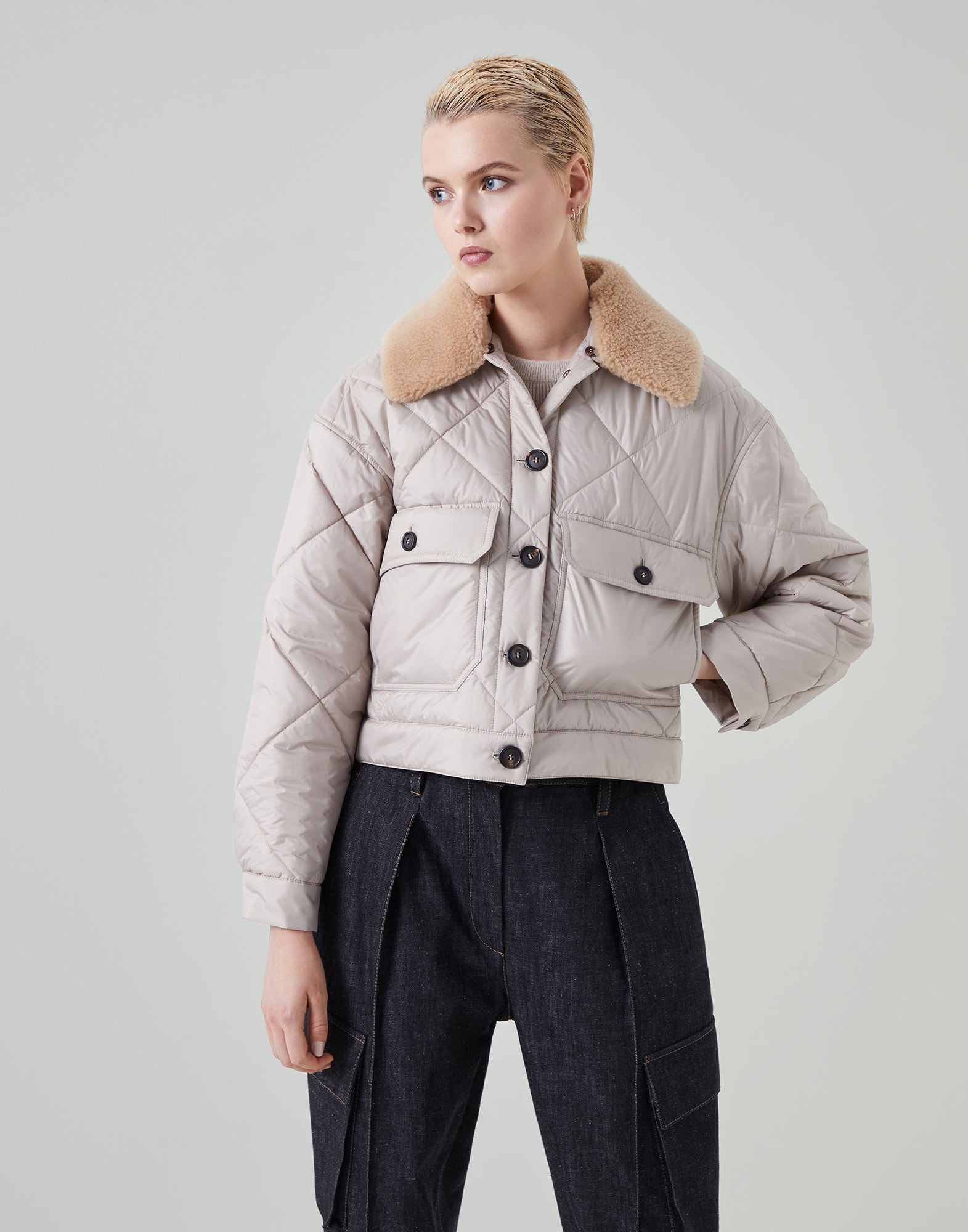 Quilted outerwear Light Grey Woman - Brunello Cucinelli