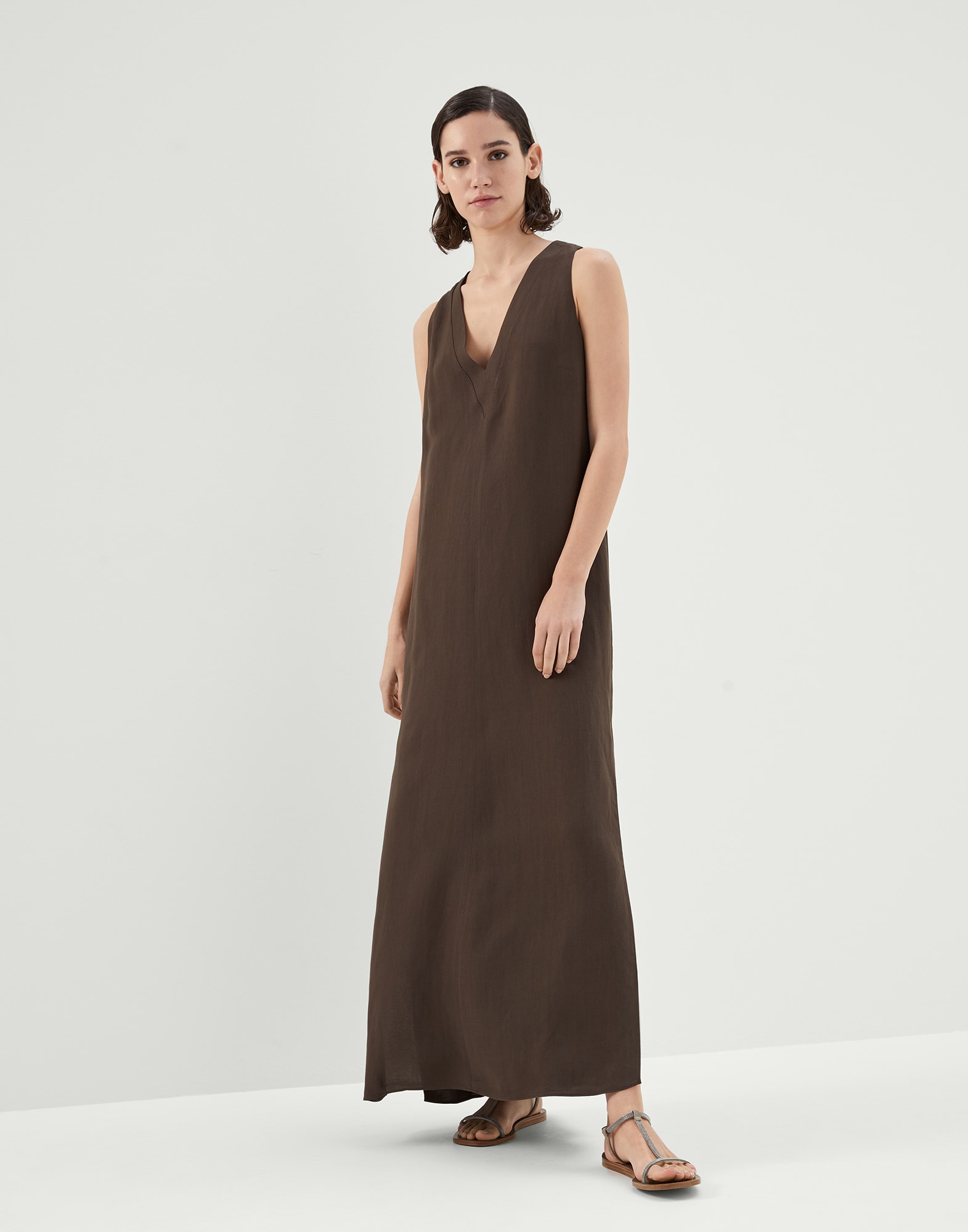 Wool Cashmere And Silk Maxi Dress in Beige - Brunello Cucinelli