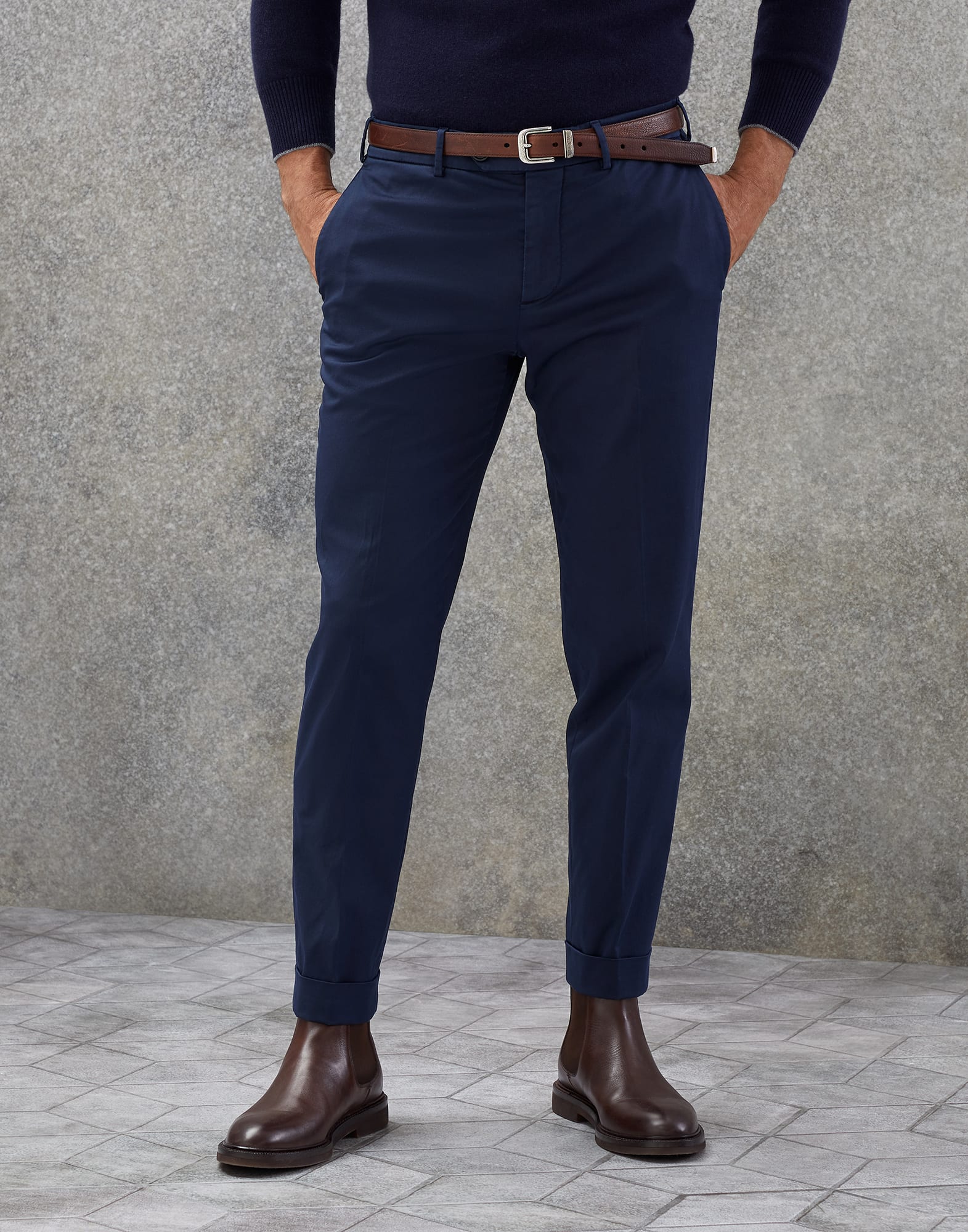 Gabardine garment dyed trousers Navy Blue Man -
                        Brunello Cucinelli
                    