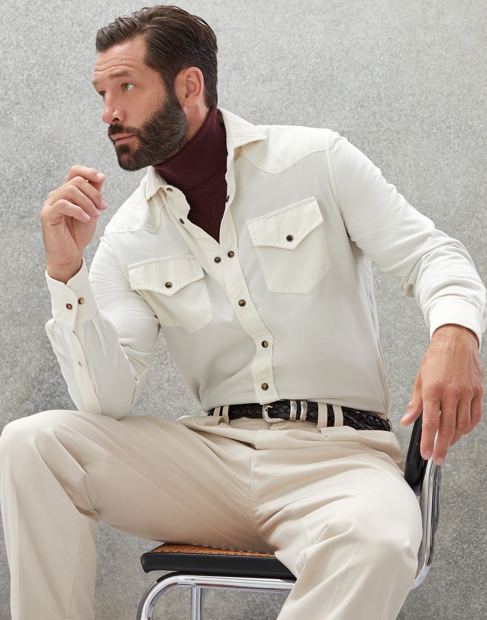 Camisa de terciopelo acanalado Blanco Crudo Hombre - Brunello Cucinelli 