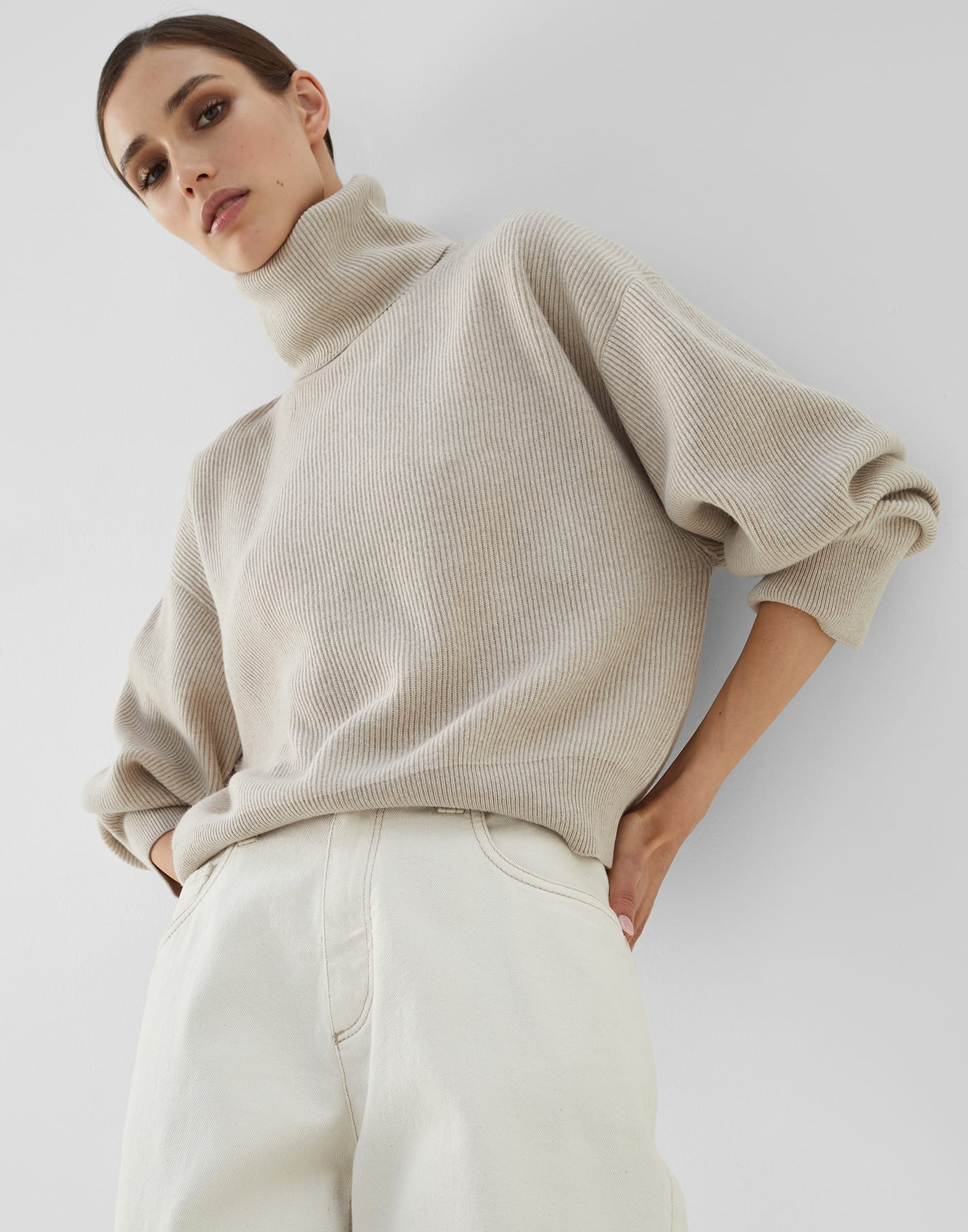 Wool, cashmere and silk sweater Cool Beige Woman - Brunello Cucinelli 