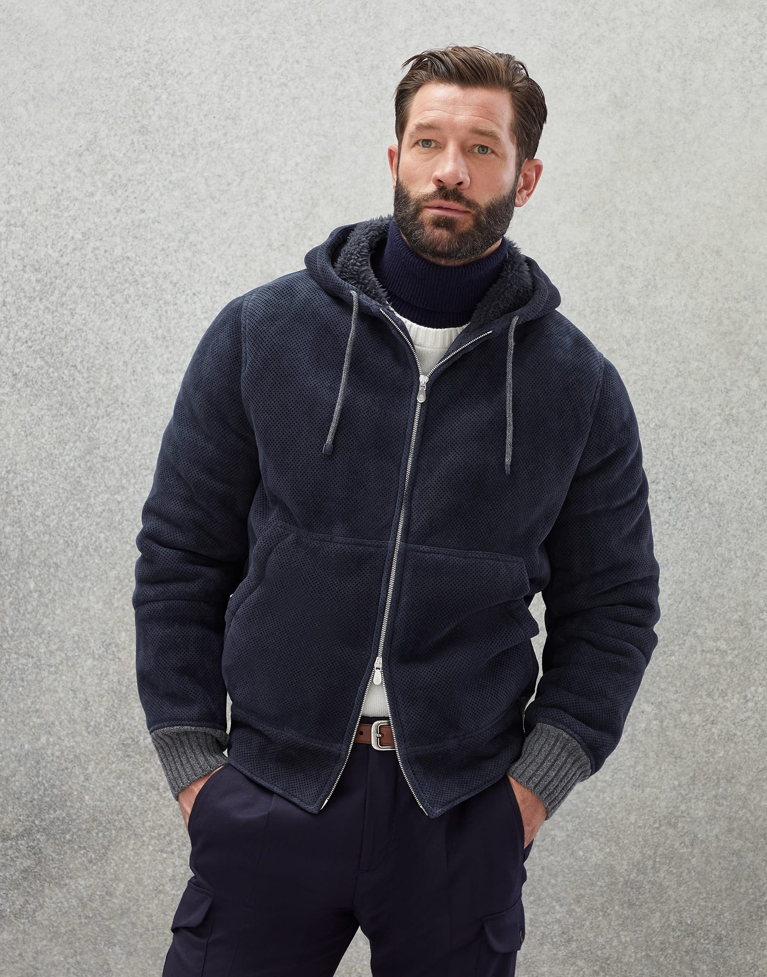 Sweatshirt-style outerwear jacket Dark Denim Man - Brunello Cucinelli