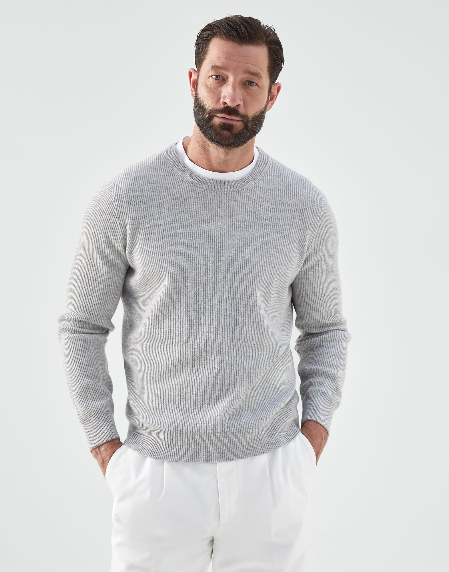 English Rib knit sweater Pebble Man - Brunello Cucinelli
