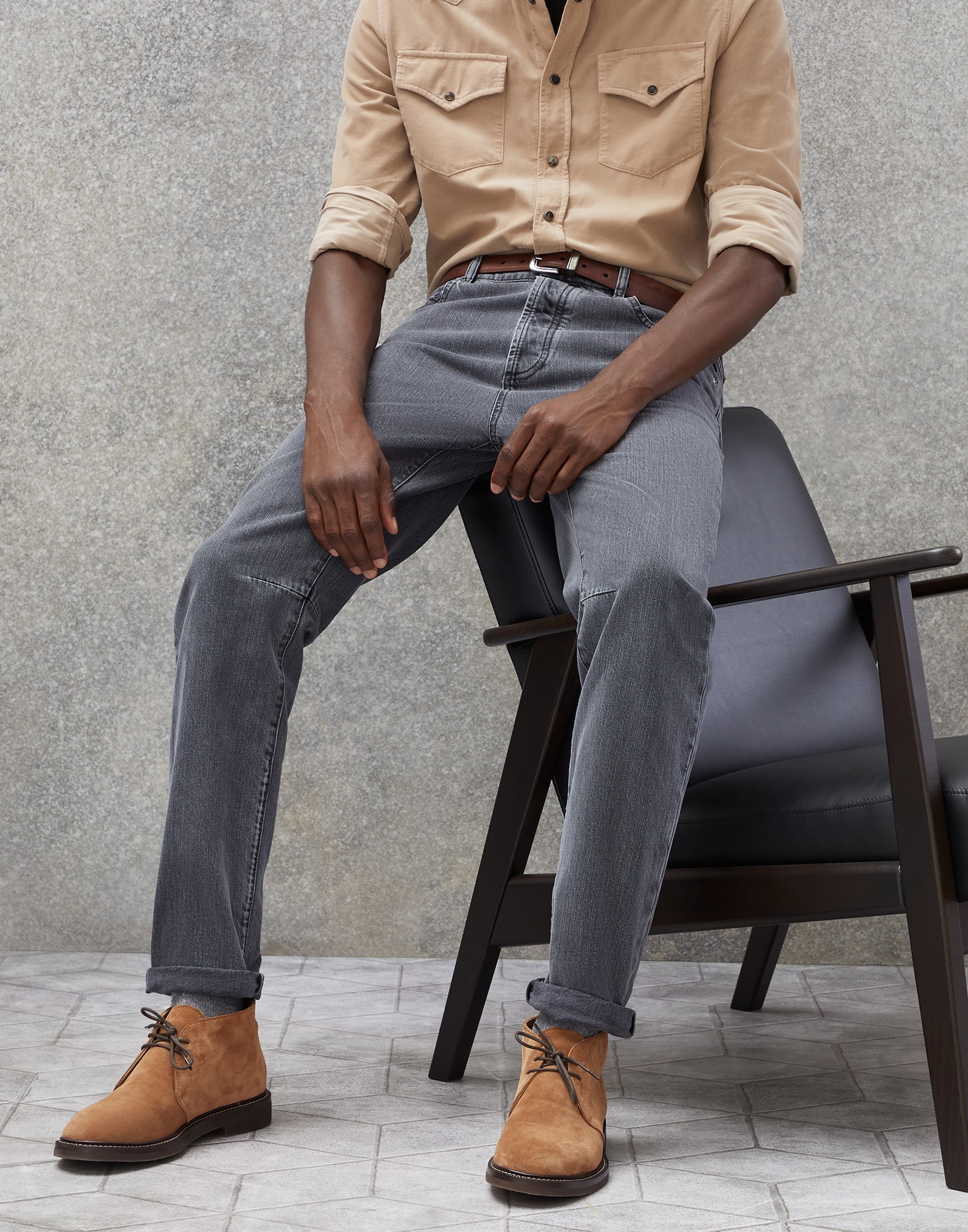 Leisure fit five-pocket trousers Medium Grey Man - Brunello Cucinelli 