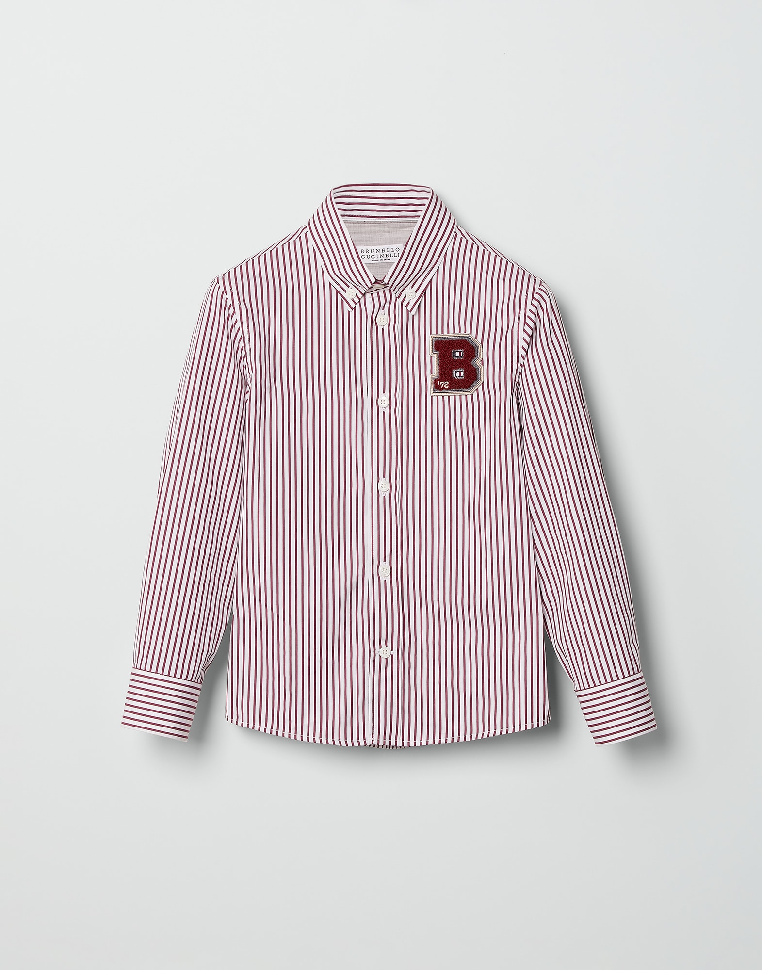 Striped poplin shirt Bordeaux Boys - Brunello Cucinelli