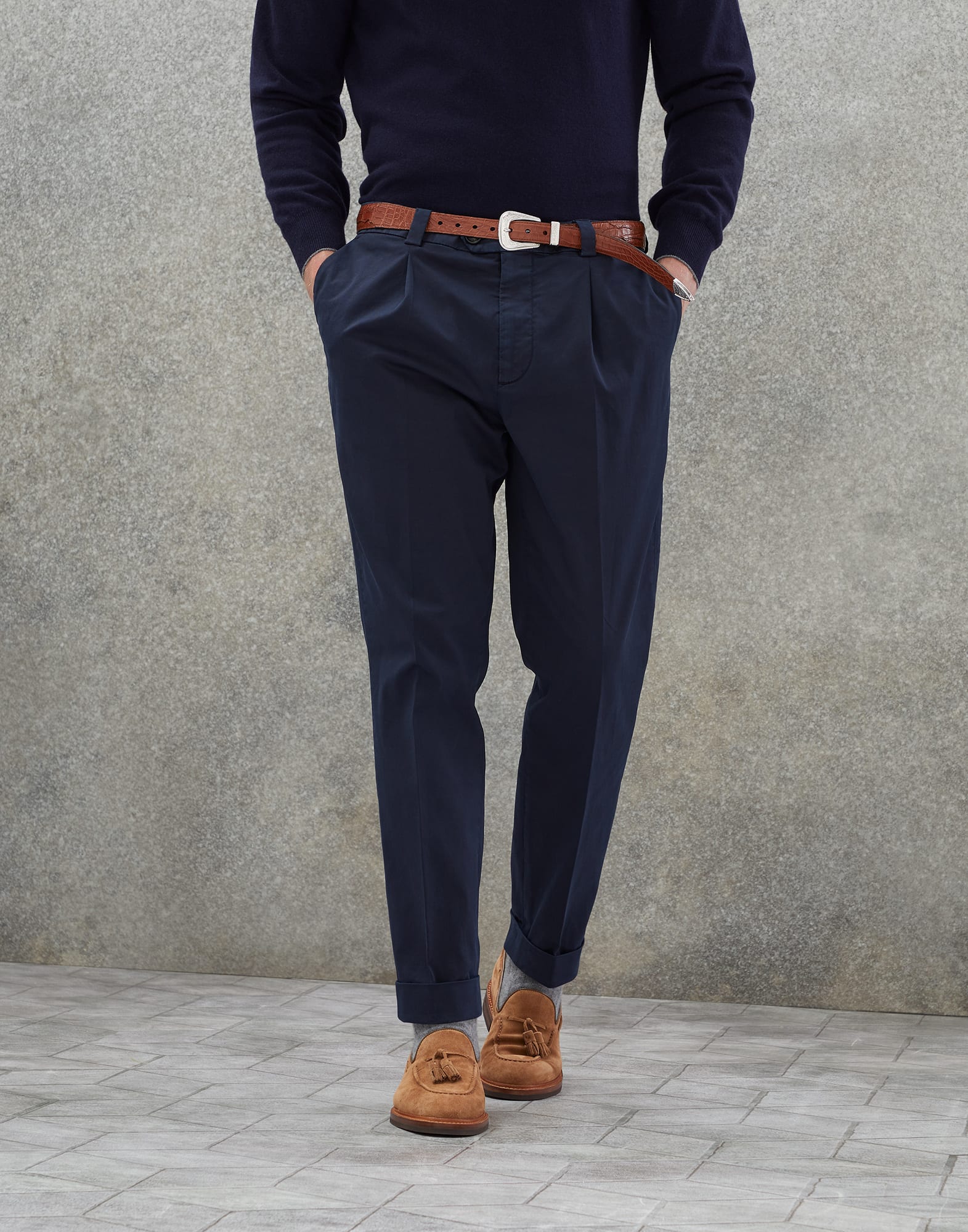 Hose aus Komfort-Gabardine Navy-Blau Herren -
                        Brunello Cucinelli
                    