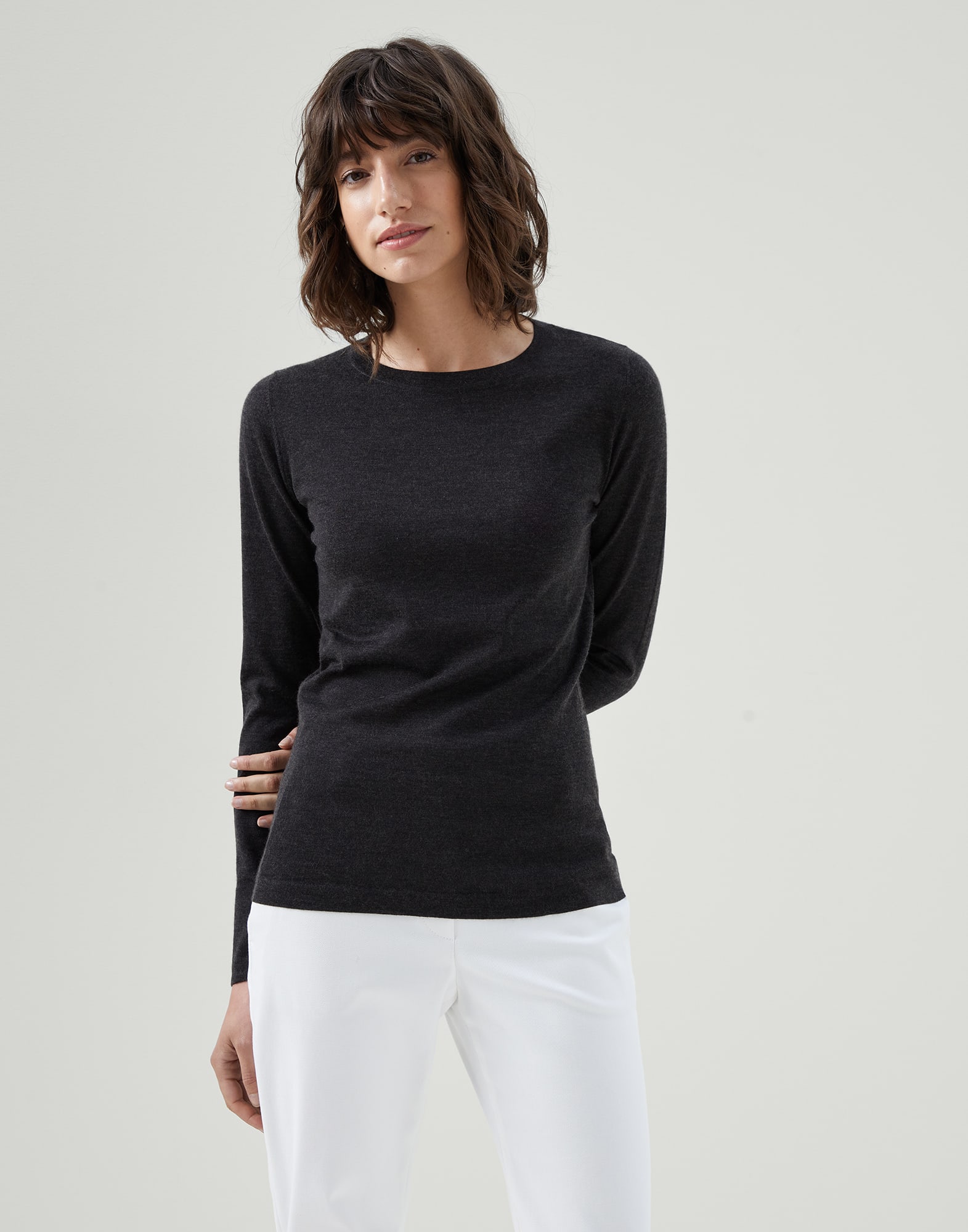 Cashmere and silk sweater Anthracite Woman - Brunello Cucinelli