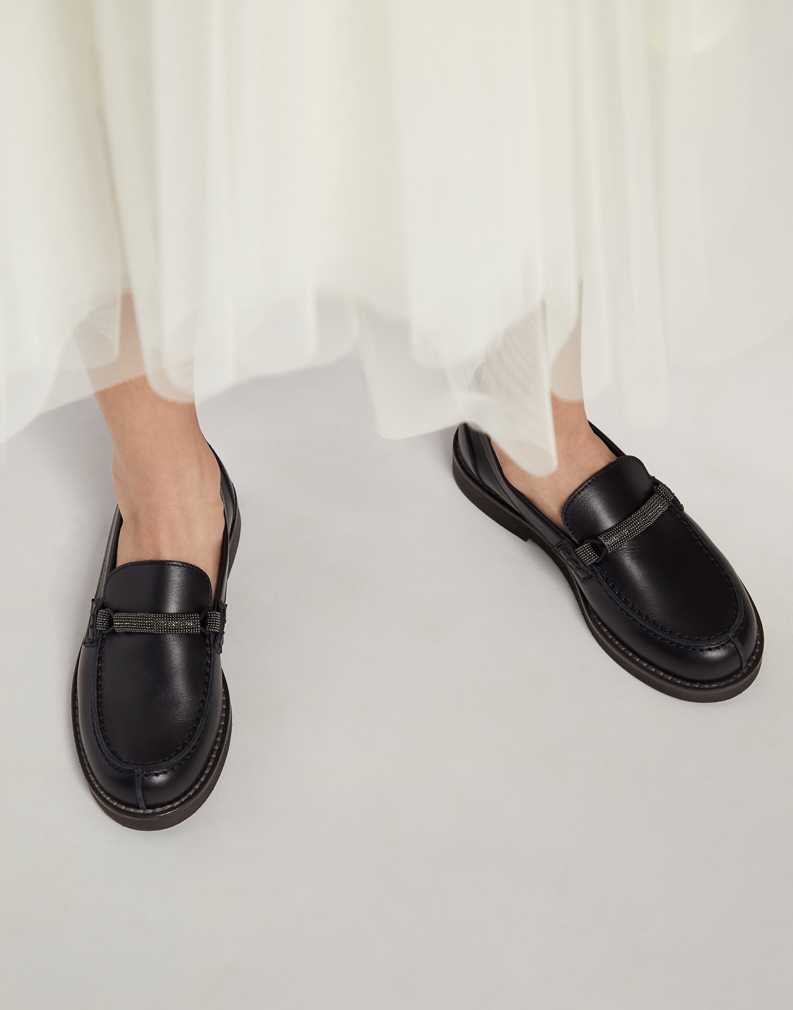 Loafer aus Kalbsleder Schwarz Mädchen - Brunello Cucinelli