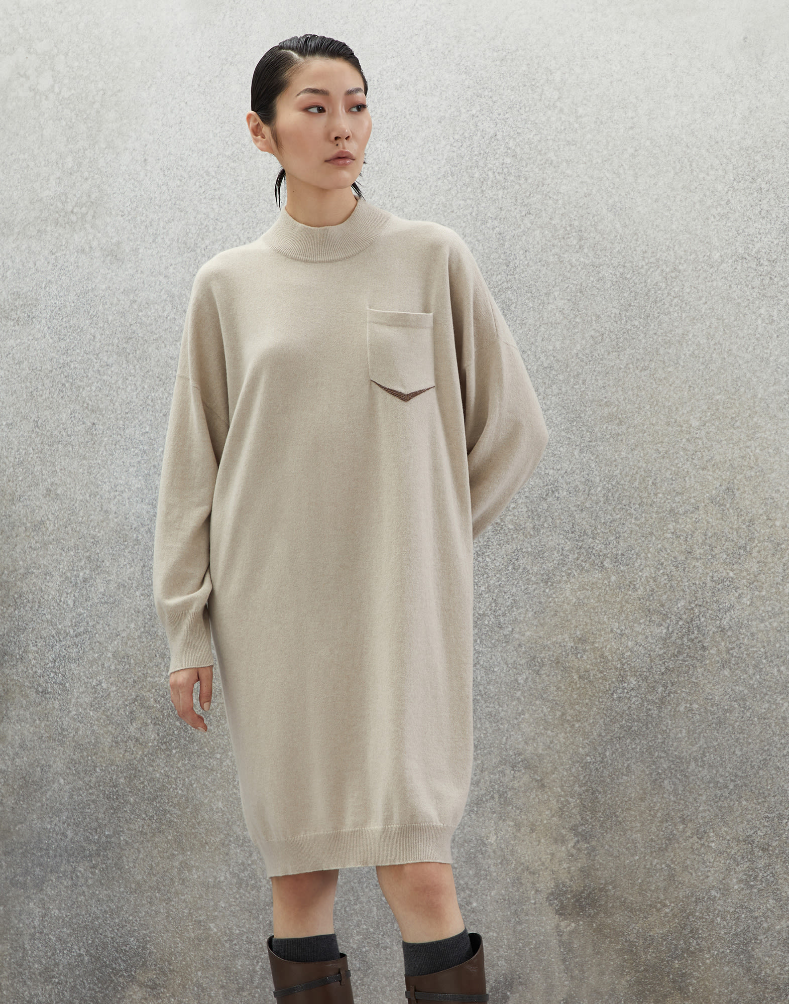 Трикотажное платье из кашемира Холодный Бежевый Женщина - Brunello Cucinelli