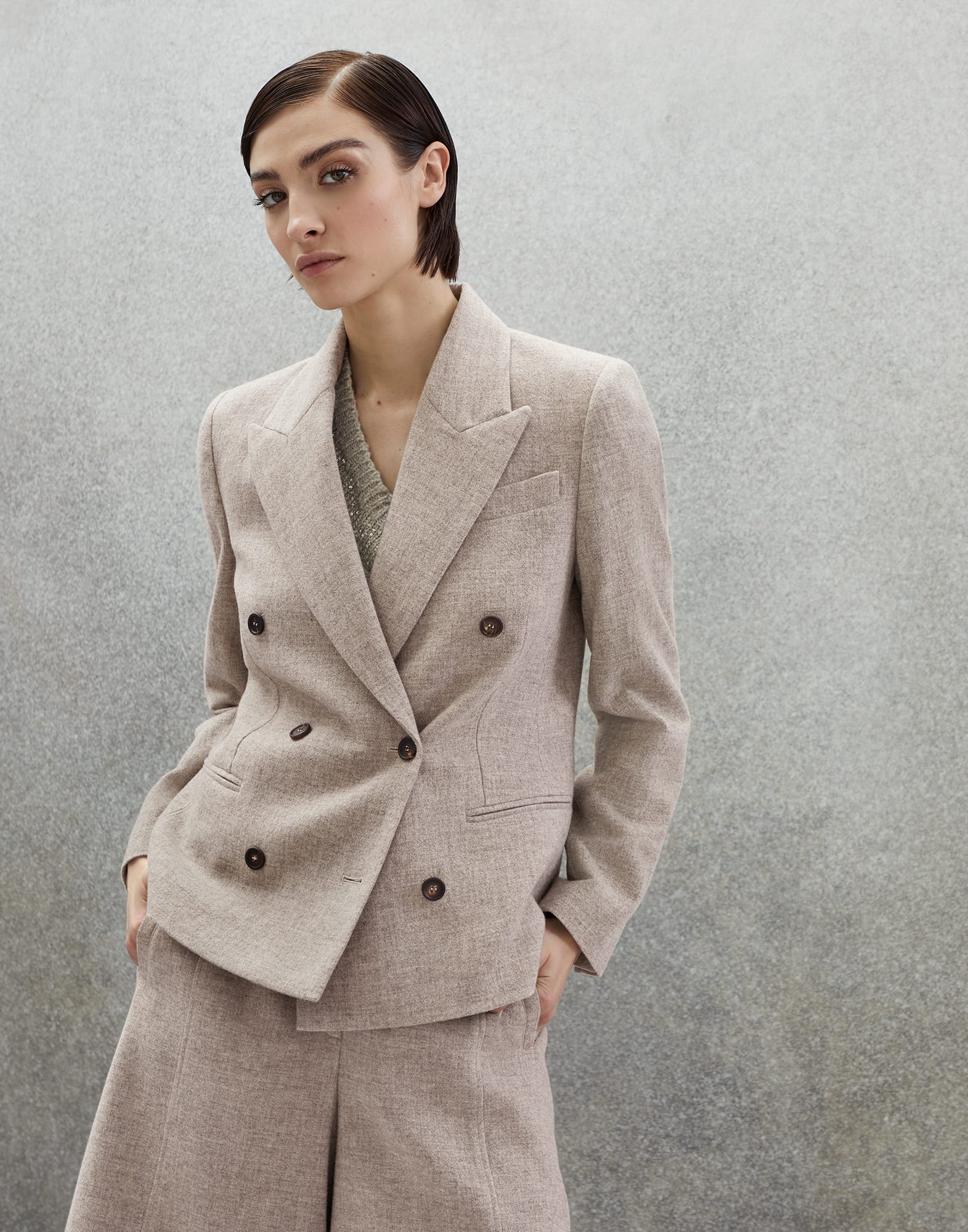Yak fabric blazer Sand Woman - Brunello Cucinelli