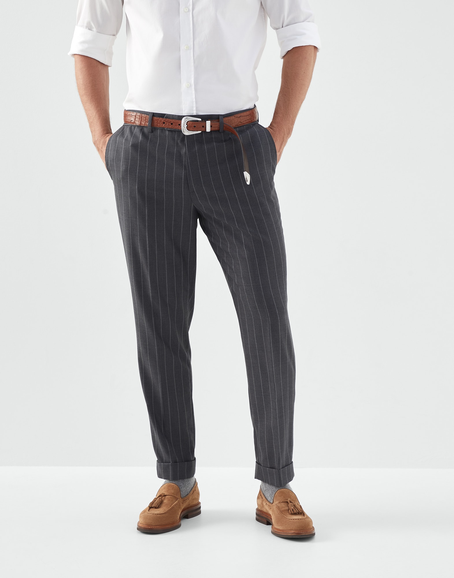 Chalk stripe trousers (232MG465PA0Z) for Man | Brunello Cucinelli