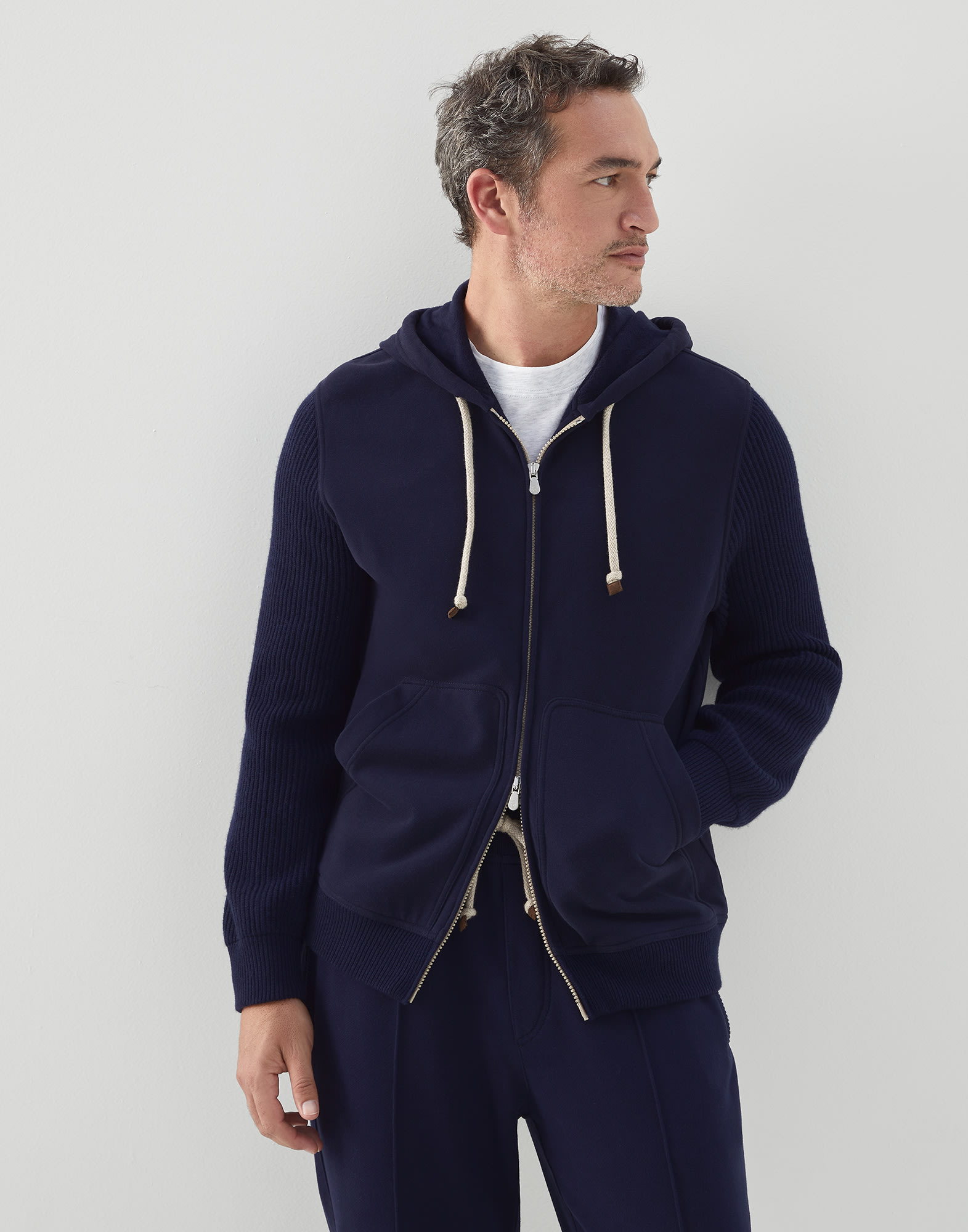 Hooded zip-up sweatshirt Cobalt Man - Brunello Cucinelli