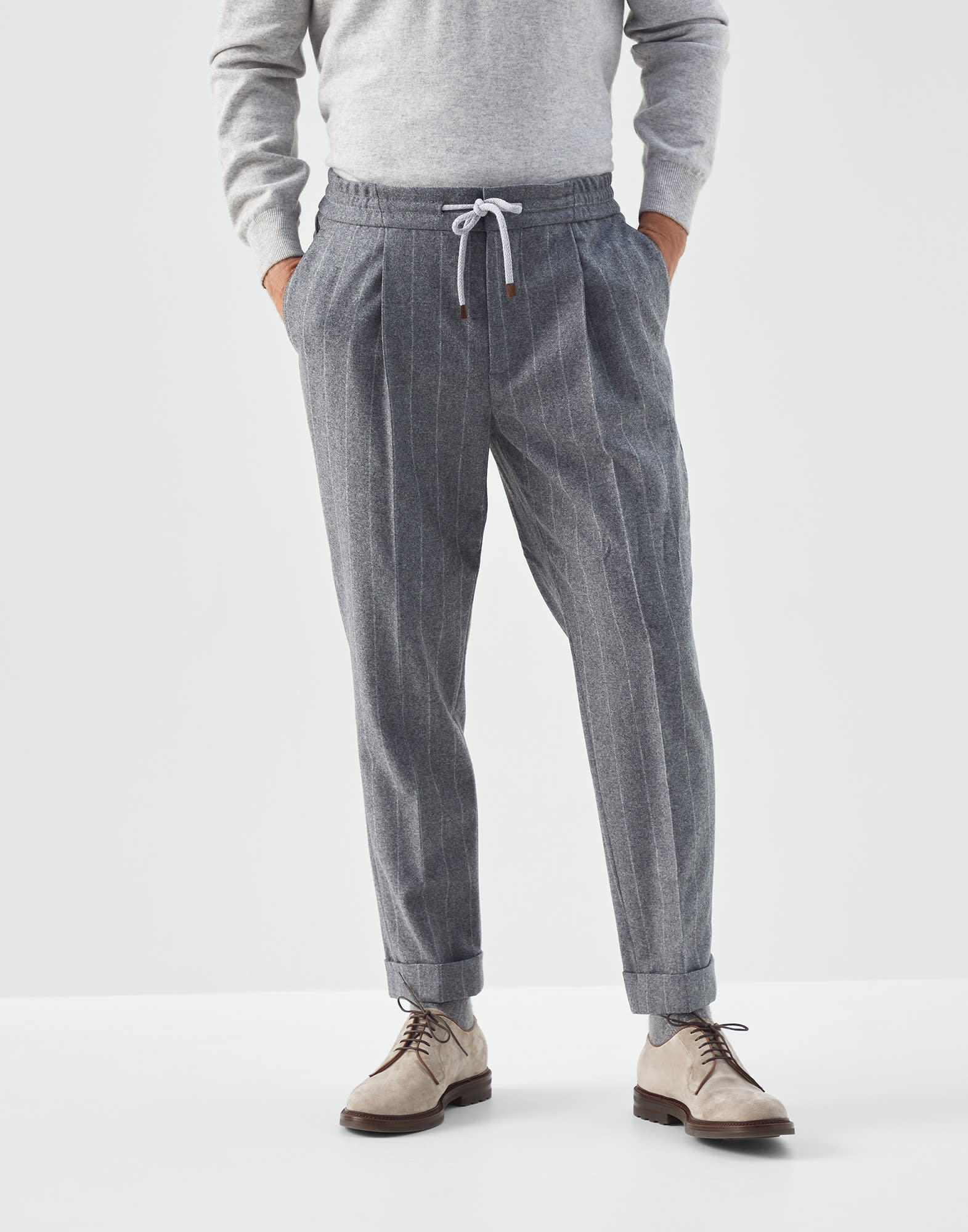 Pantalón con corte leisure y cordón Gris Medio Hombre - Brunello Cucinelli