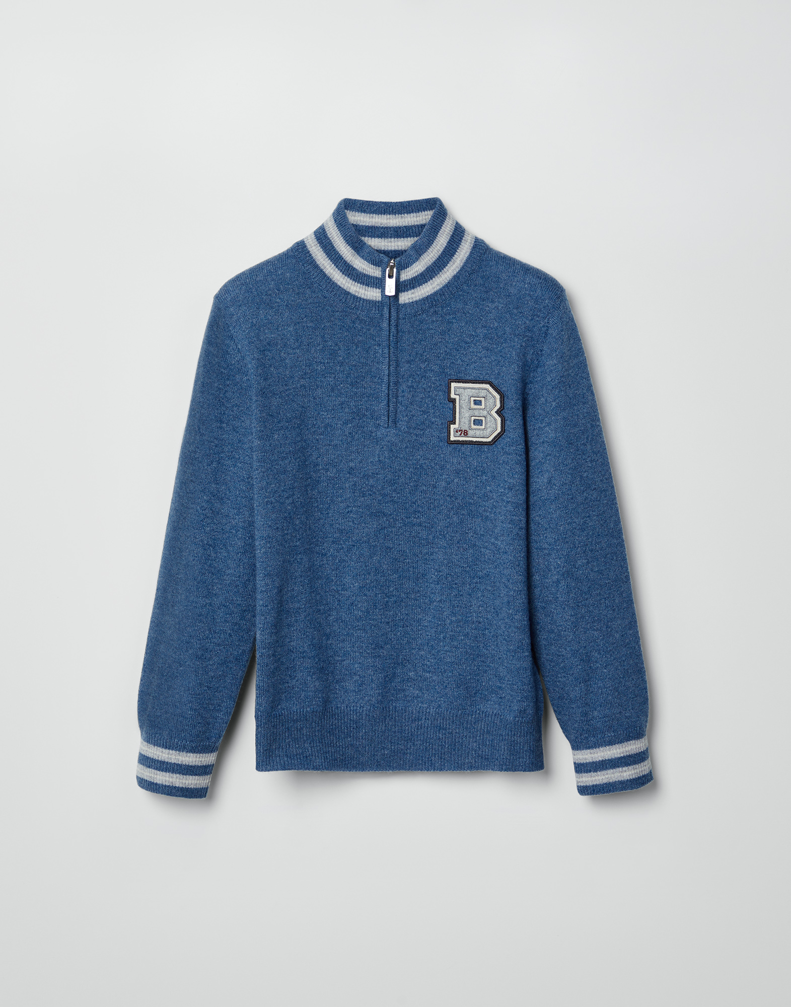 Sweater with half zipper Blue Boys - Brunello Cucinelli