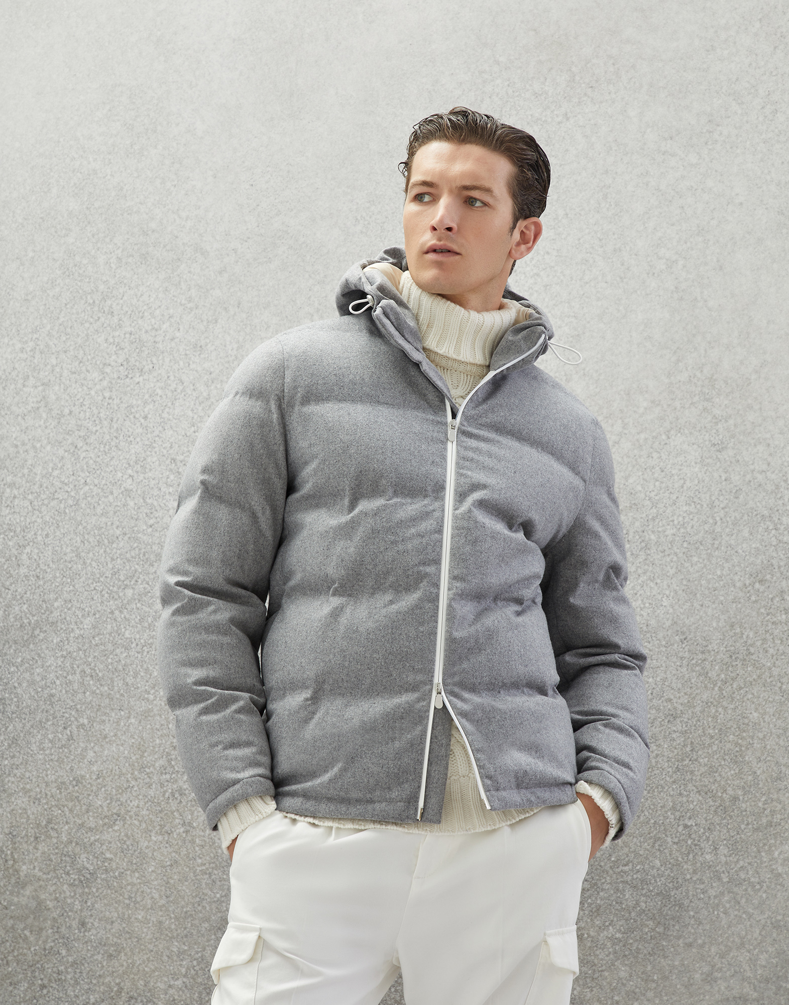 Down jacket with heat welded seams Light Grey Man -
                        Brunello Cucinelli
                    