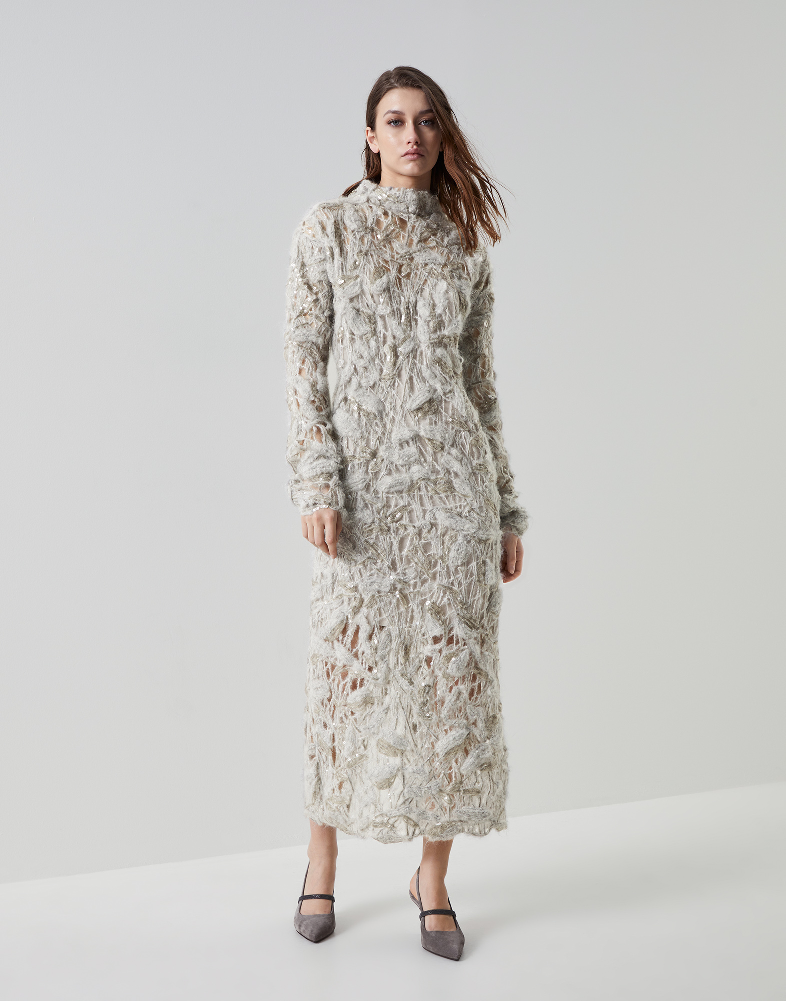Dazzling Leaves Dress Light Grey Woman - Brunello Cucinelli