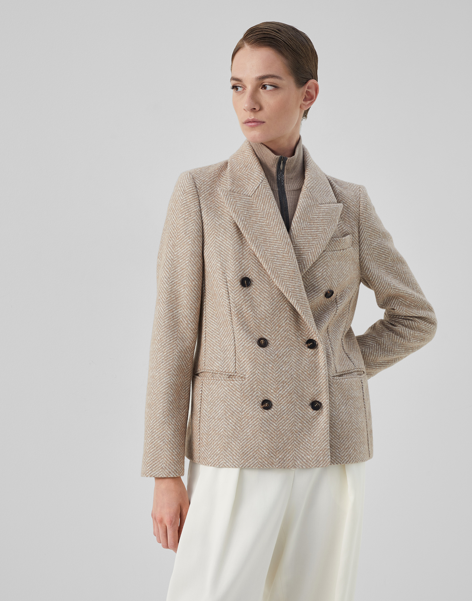 Blazer with monili Camel Woman - Brunello Cucinelli