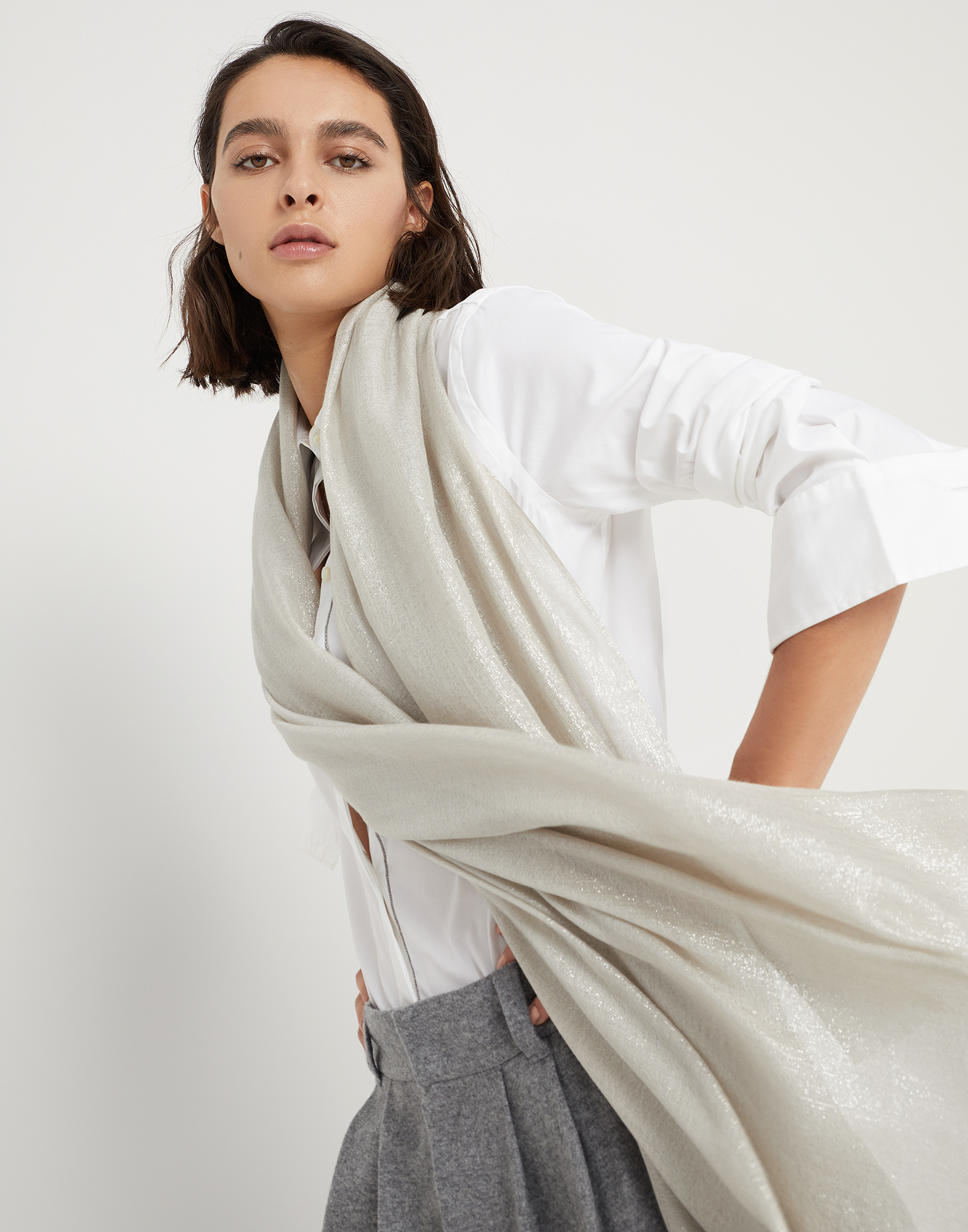 Sparkling scarf Cool Beige Woman - Brunello Cucinelli