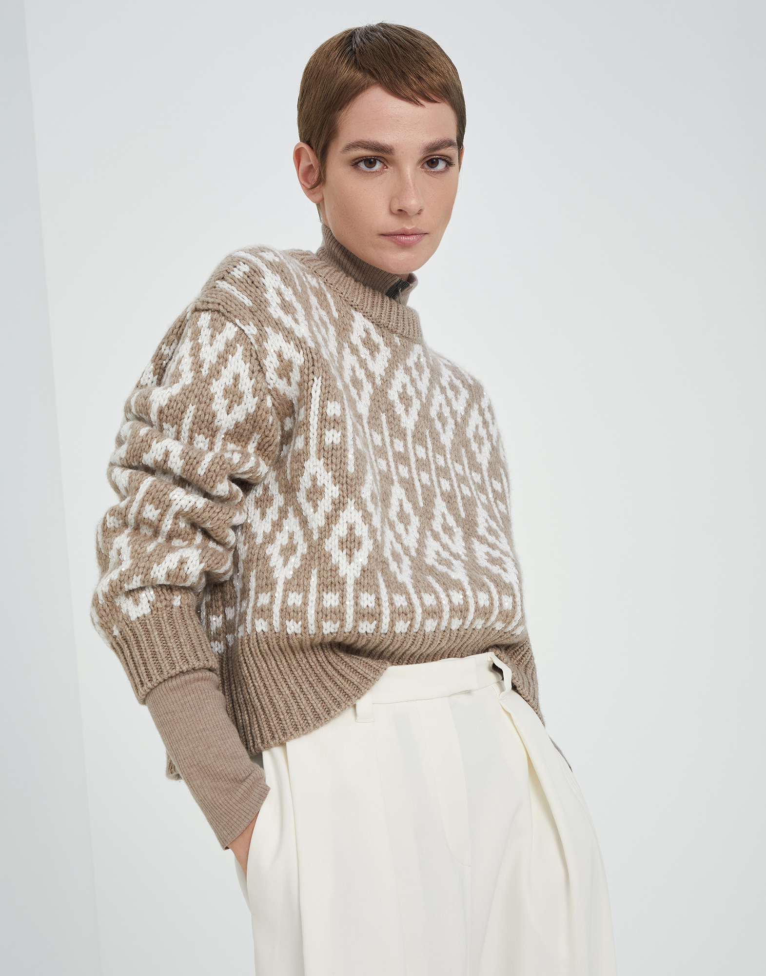 Cashmere Feather yarn sweater Light Brown Woman - Brunello Cucinelli