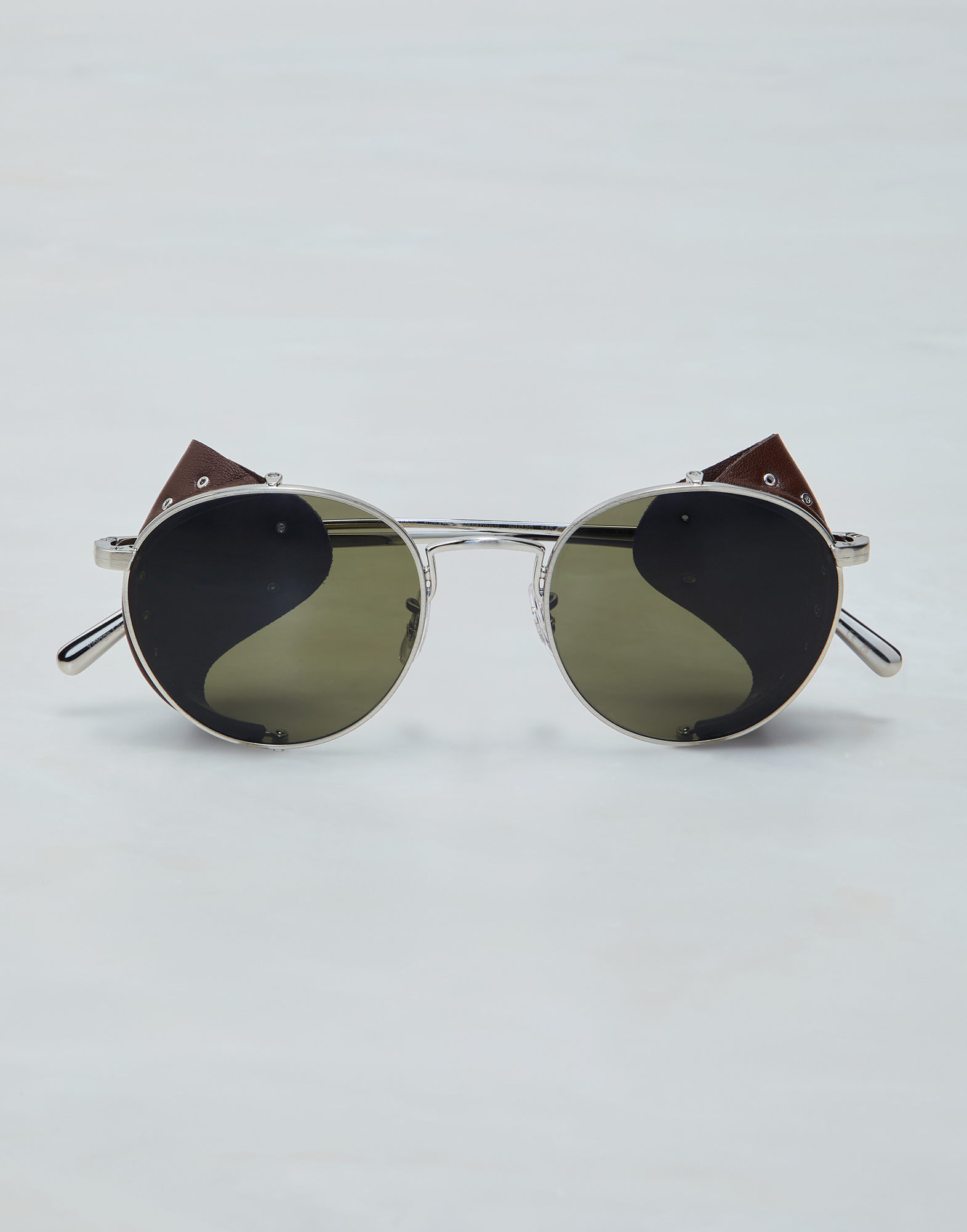 Cesarino with side shield - leather Brushed Silver Eyewear - Brunello Cucinelli