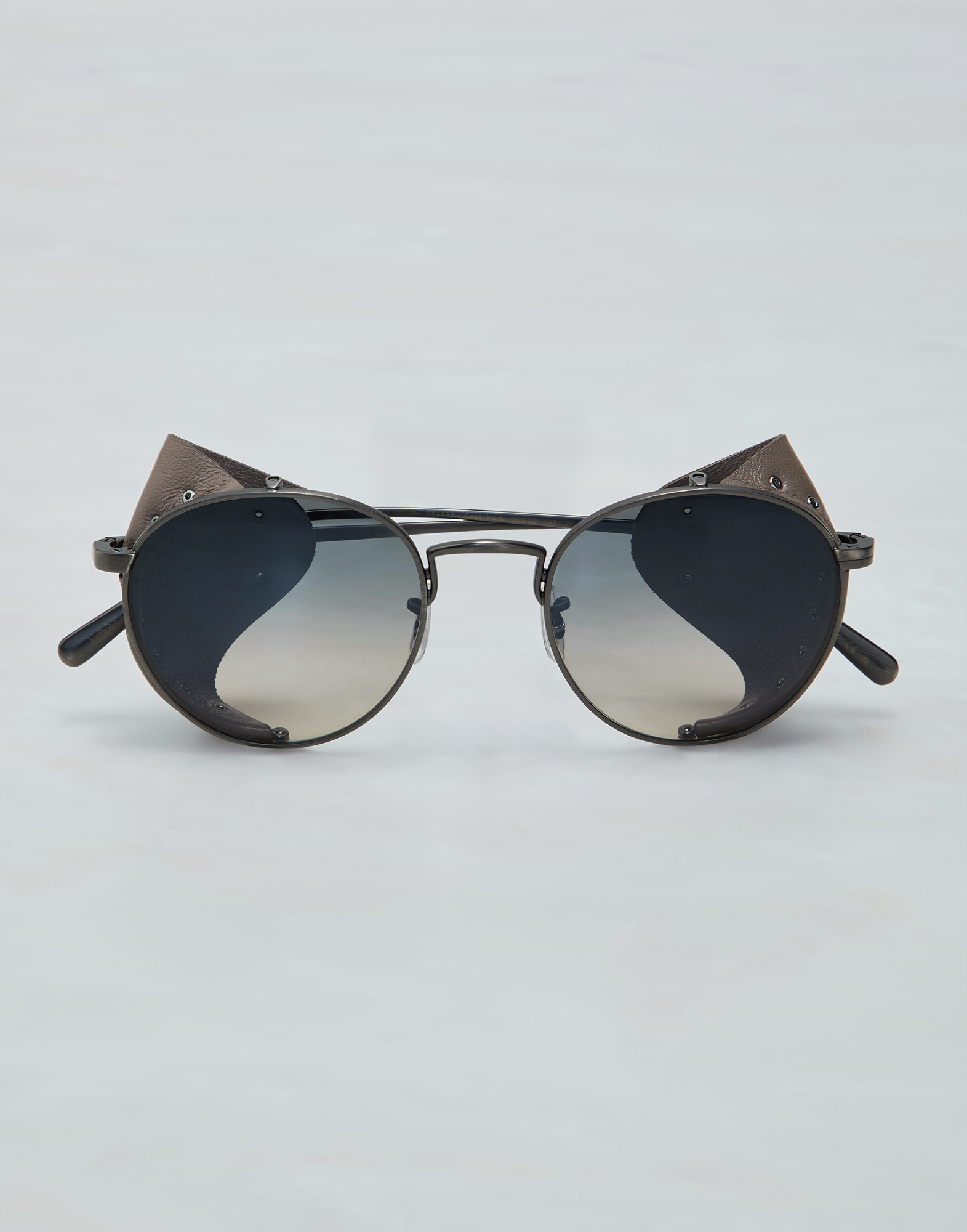 Cesarino 侧面皮革保护罩设计金属太阳镜 哑灰色 眼镜 - Brunello Cucinelli