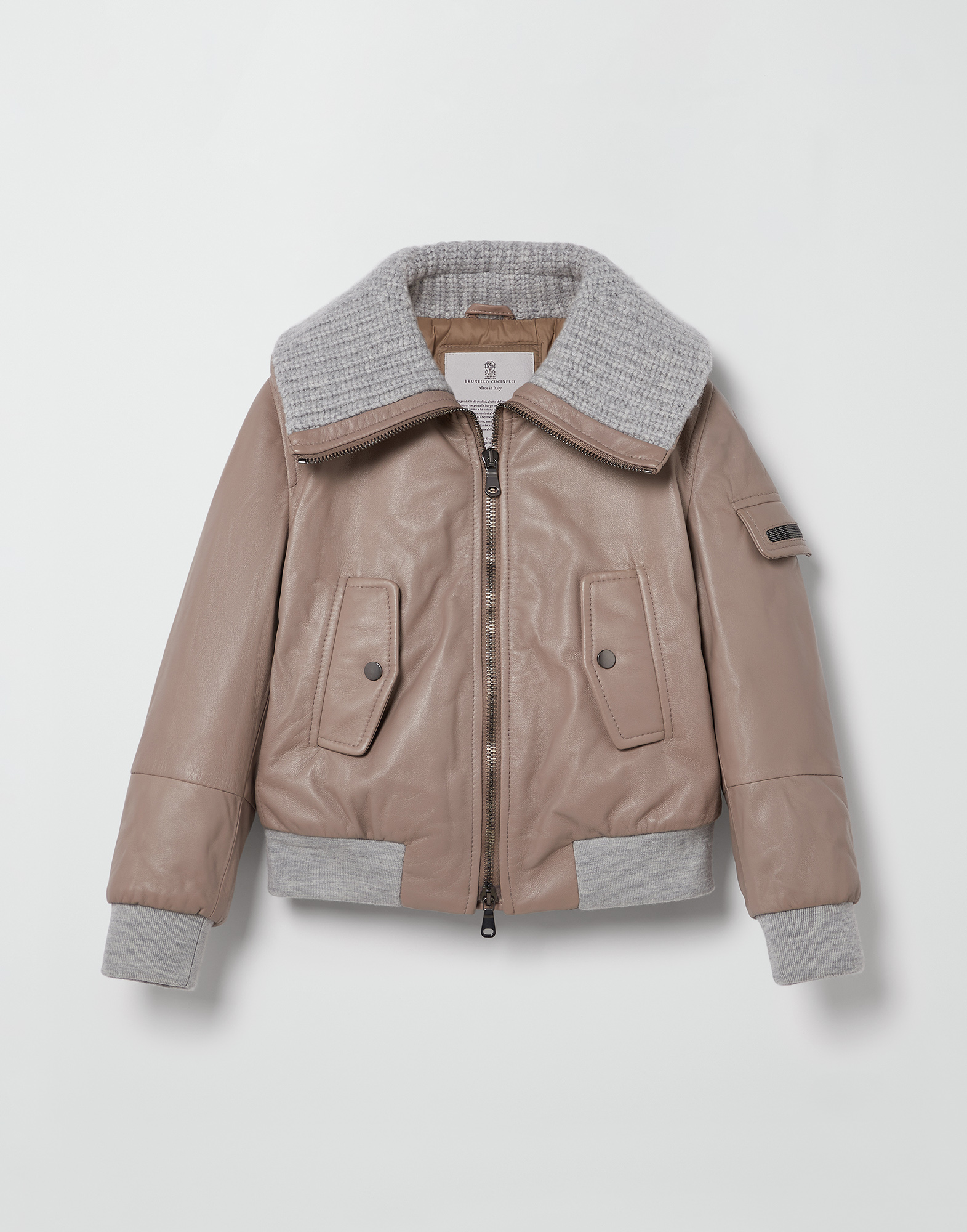 Nappa leather bomber jacket Warm Beige Girls - Brunello Cucinelli